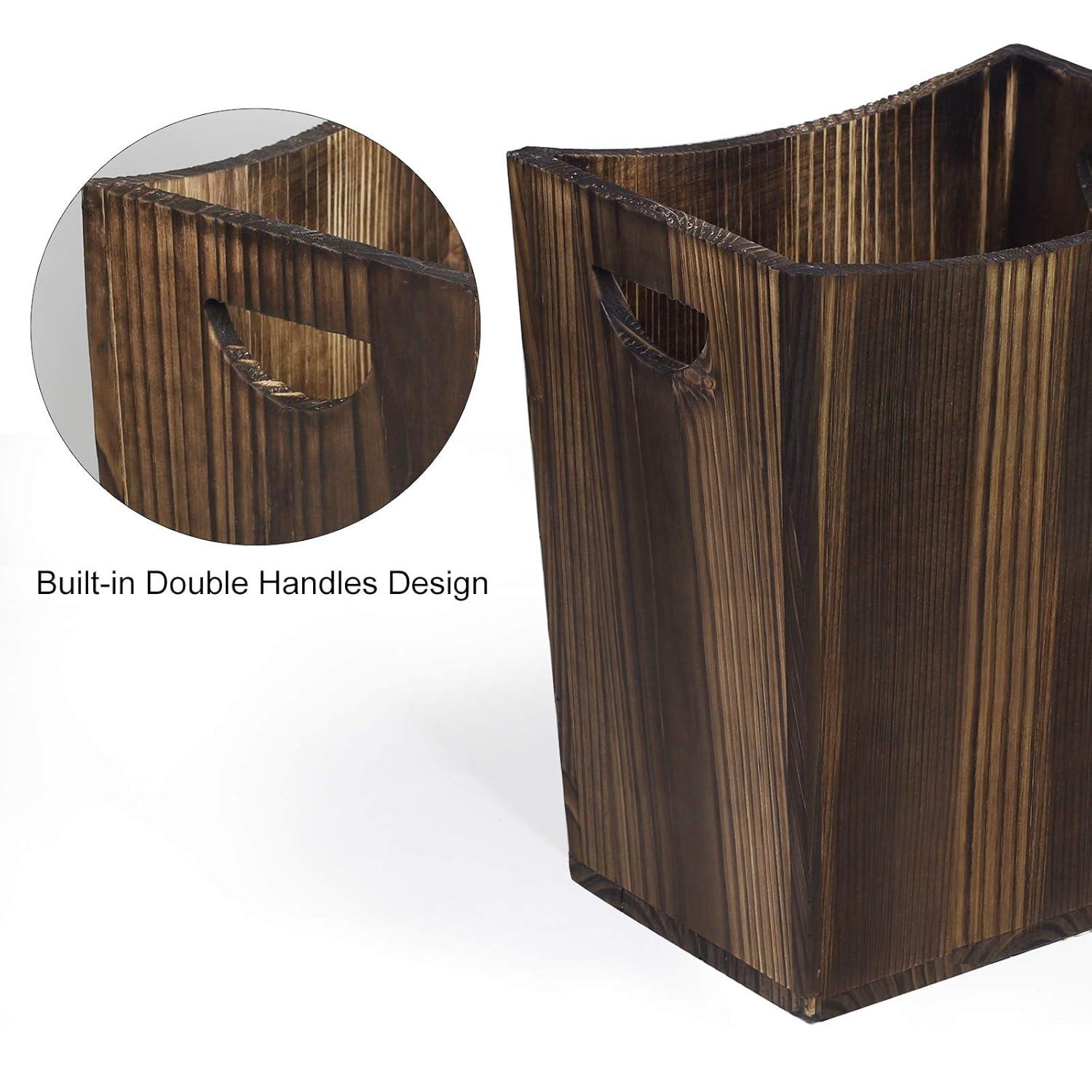 2-Gallon Farmhouse Style Wood Wastebaskets,Grayish-white