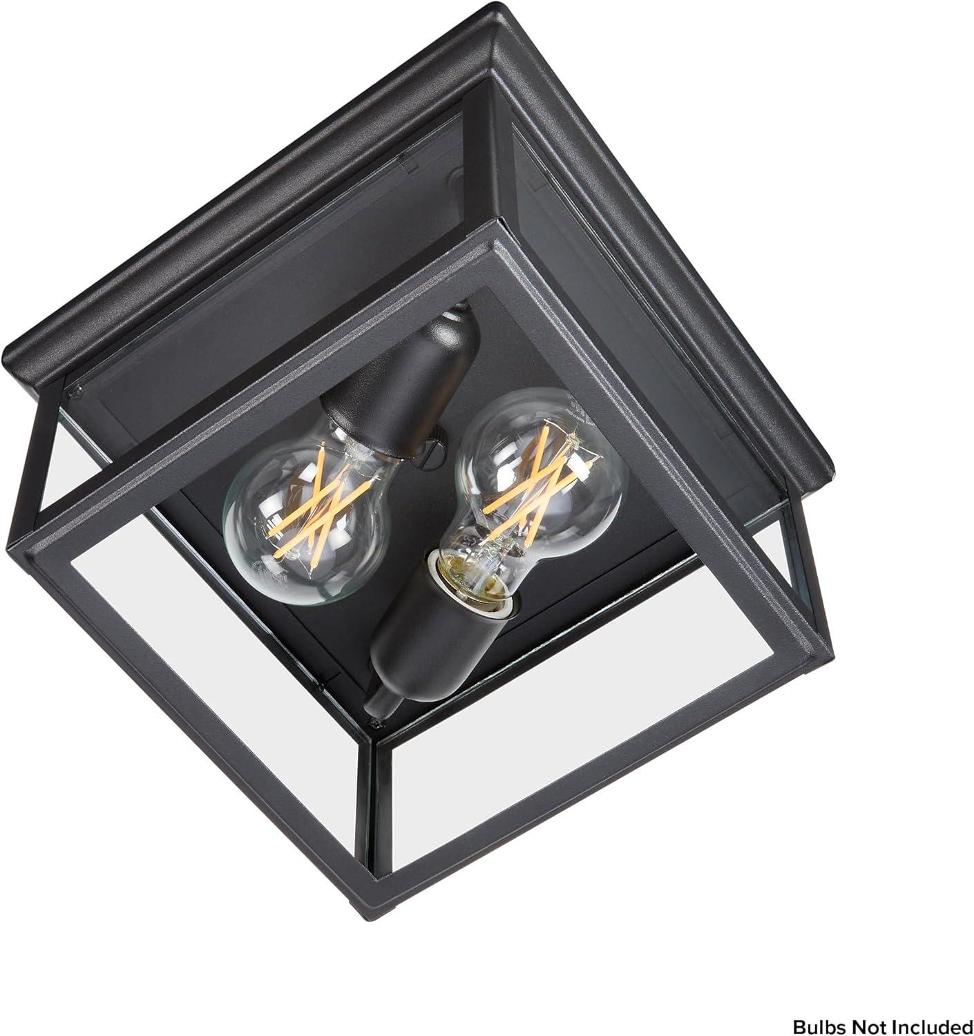 Maxxima 9 in. Outdoor / Indoor Flush Mount Ceiling Light Fixture, Black Porch Light w/ Clear Glass, Bulbs Not Included