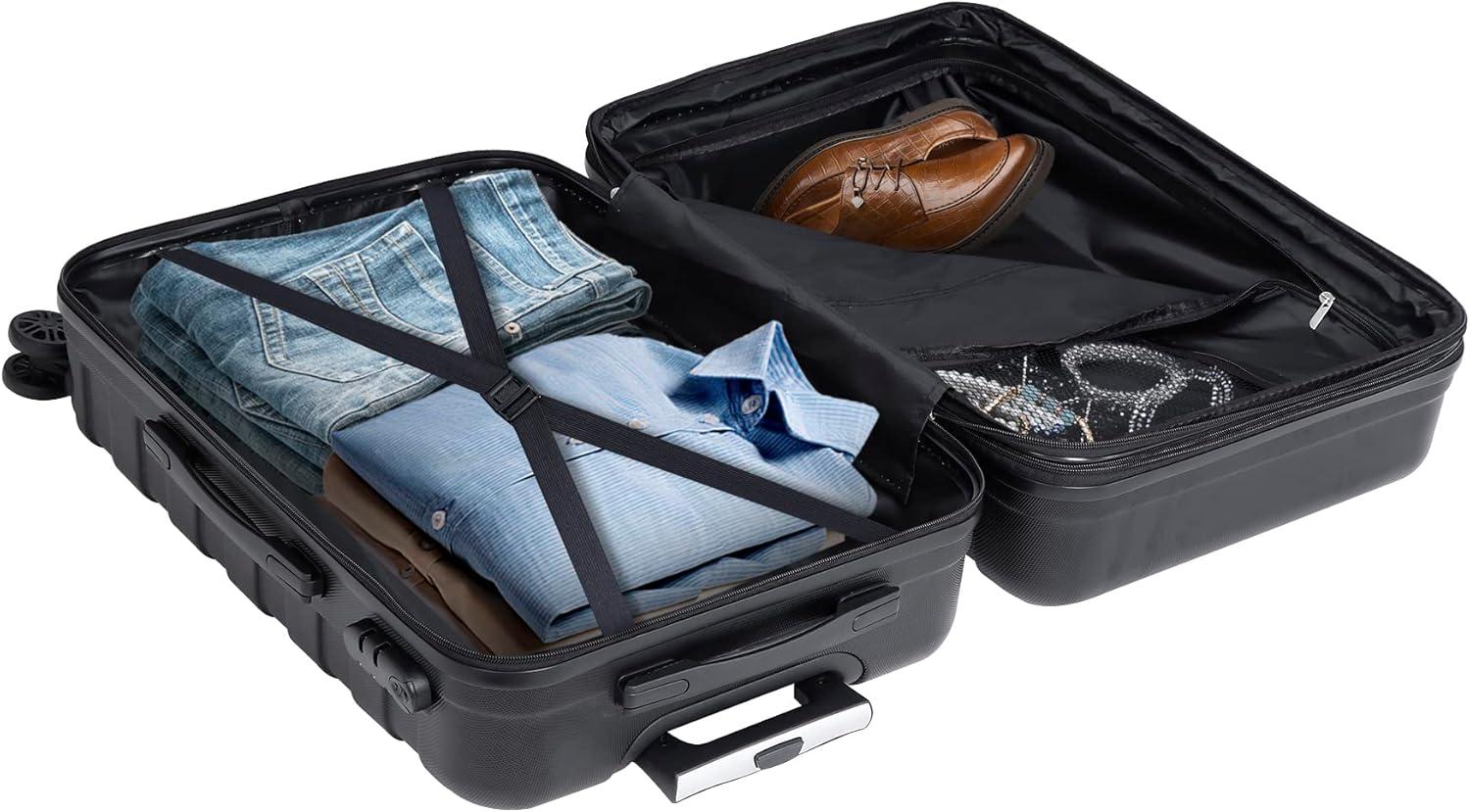 Luggage Set of 3, Suitcases with Spinner Wheels Hardside Expandable Luggage Suitcase Set with TSA Lock for Travel-Black