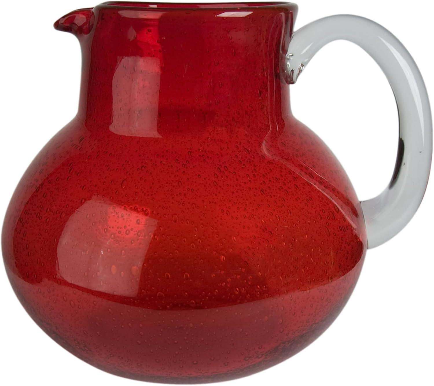 Artland Iris 90 Oz Handblown Glass Pitcher, Bubble Shape, Lead-Free, Versatile Drink Dispenser for Water, Juice, Cocktails, Dishwasher Safe - Ruby