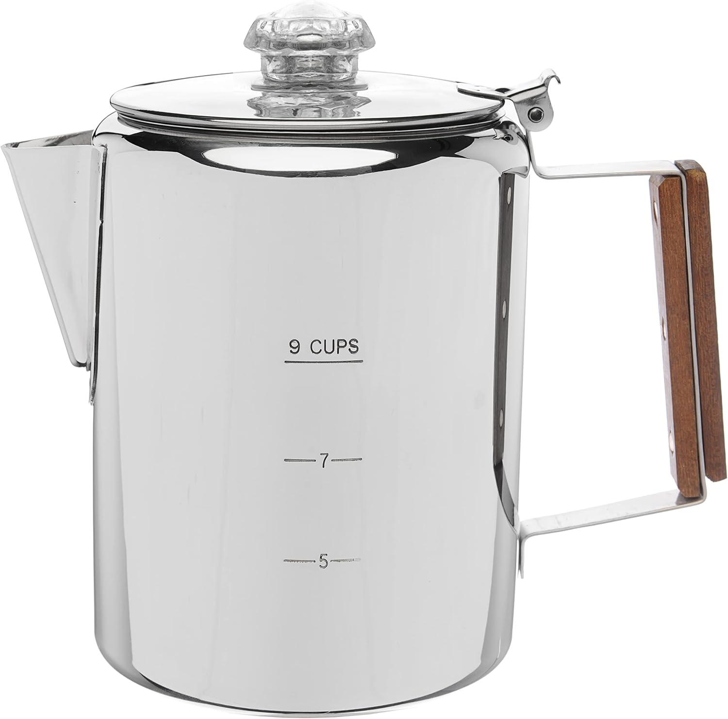 Stack man Bozeman Percolator Coffee Pot ,Stainless Steel Stovetop Percolator Coffee Maker – Durable, Flavorful, And Adventure-Ready — NO Aluminum Or Plastic [9 Cup]