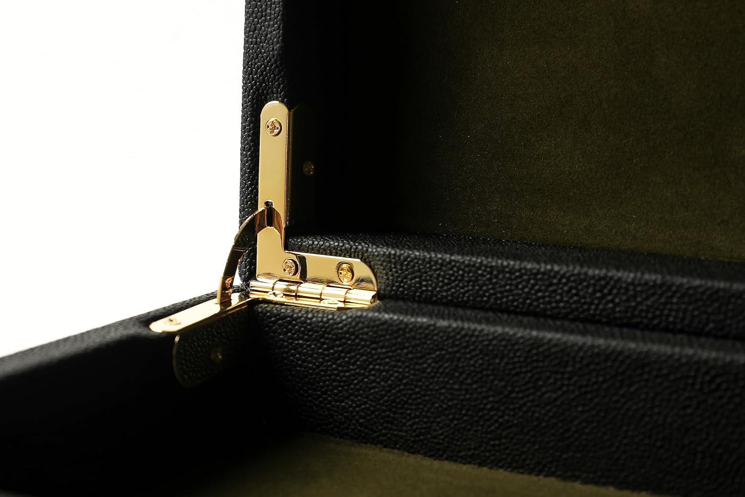 Faux  Leather Decorative Jewelry Storage Nesting Organizer Boxes with Lids Gold Handle Set of 3, Black