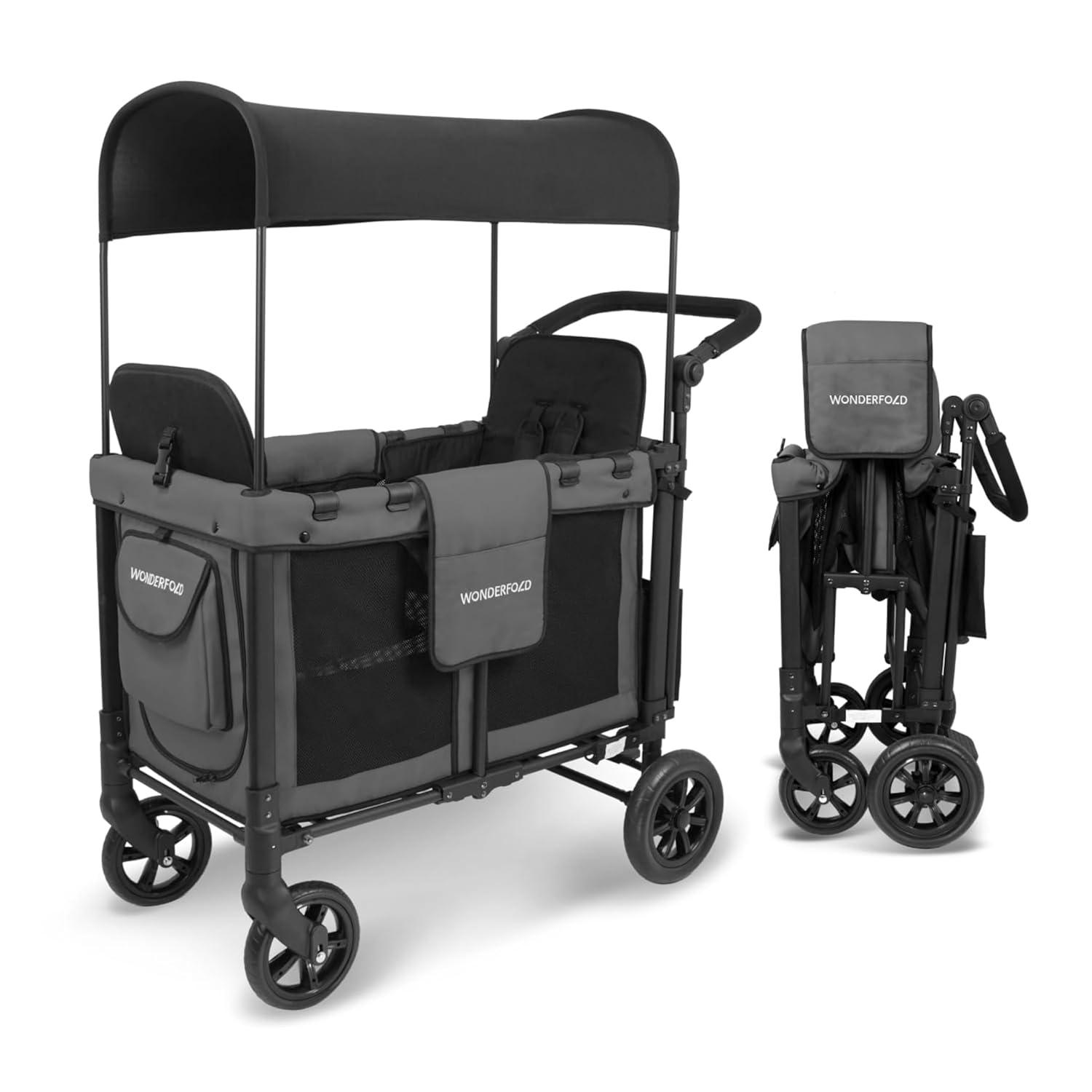 Charcoal Gray Double Seater Collapsible All-Terrain Stroller Wagon