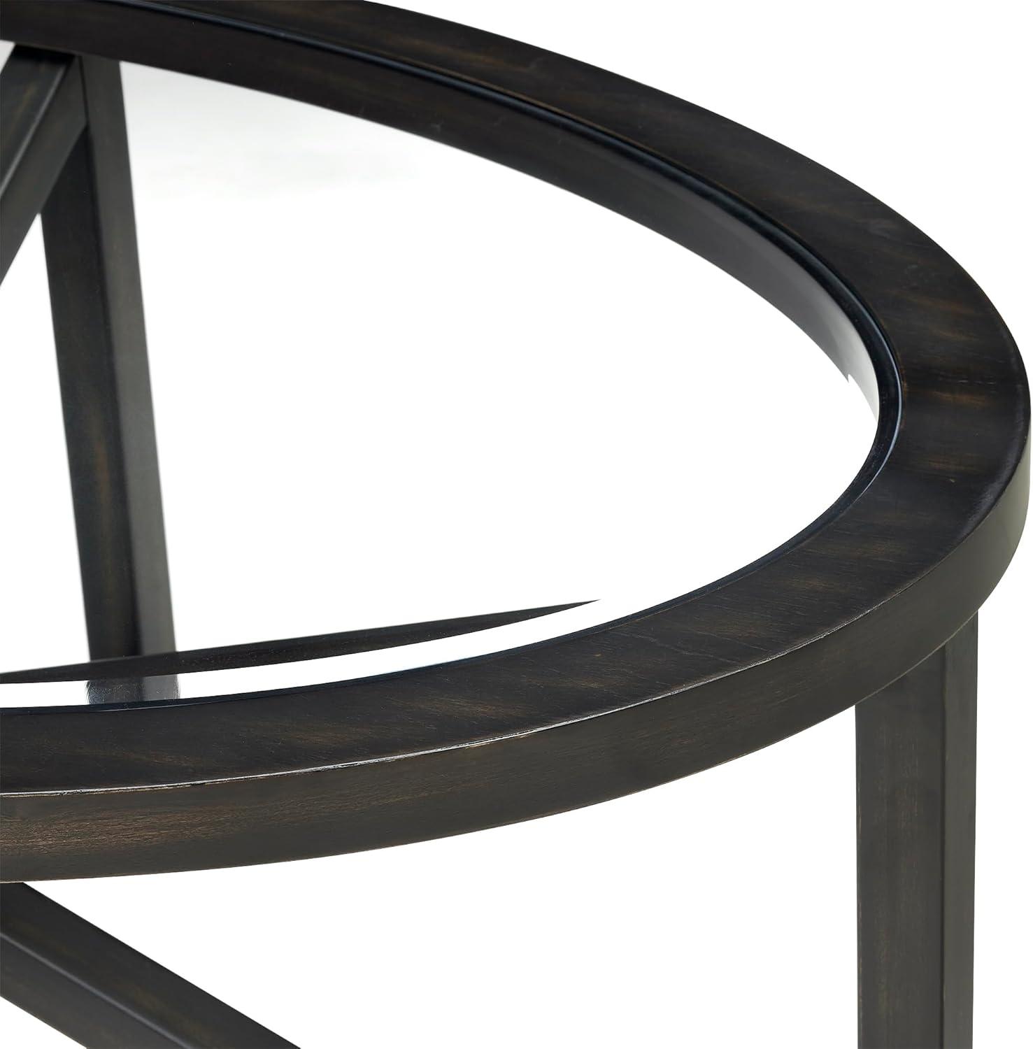 Black Oval Tempered Glass Coffee Table with Solid Wood Base