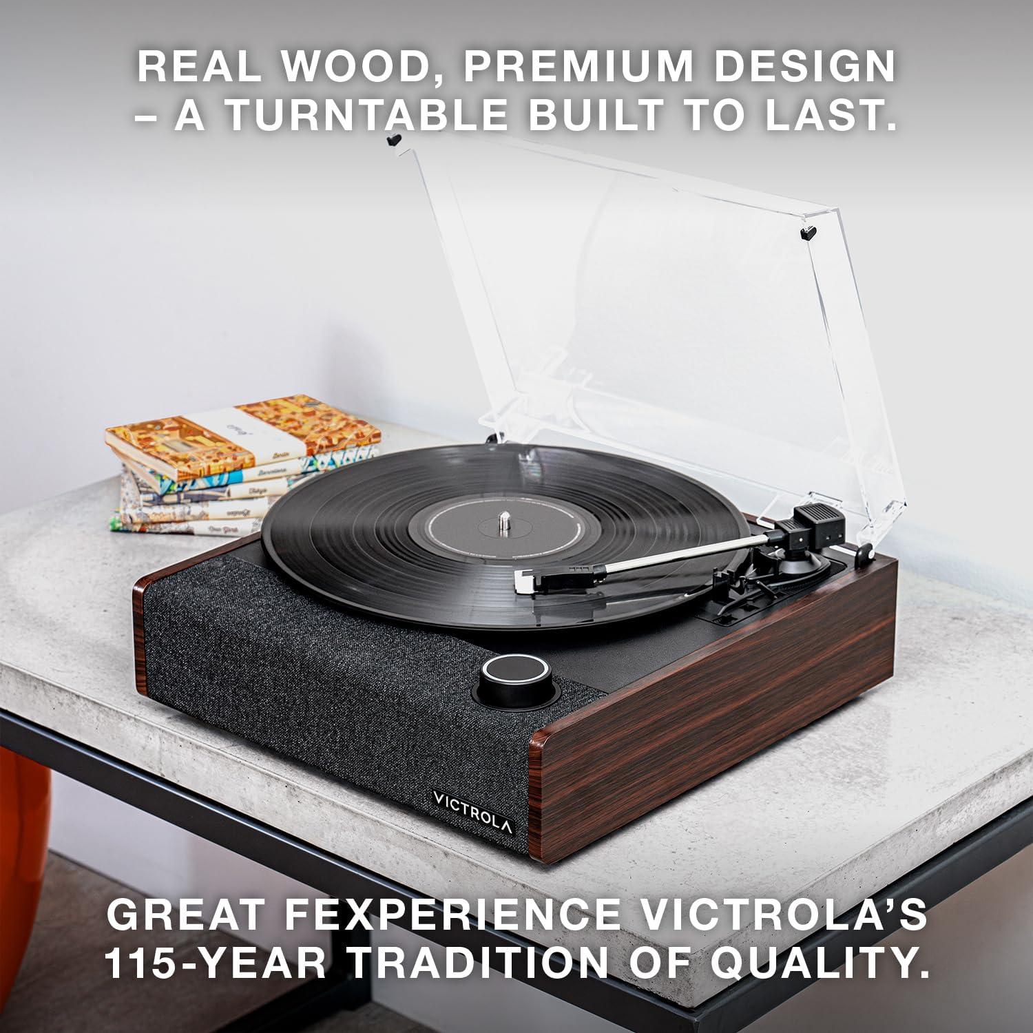 Victrola Eastwood II Bluetooth Belt Drive Turntable with Speakers, Oak