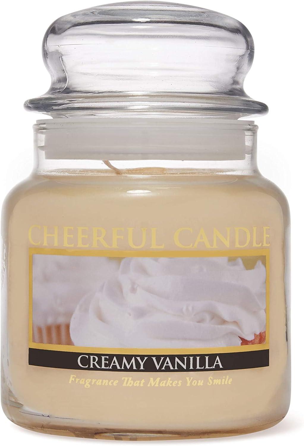 Creamy Vanilla Scented Glass Jar Candle with Lid, 16 oz