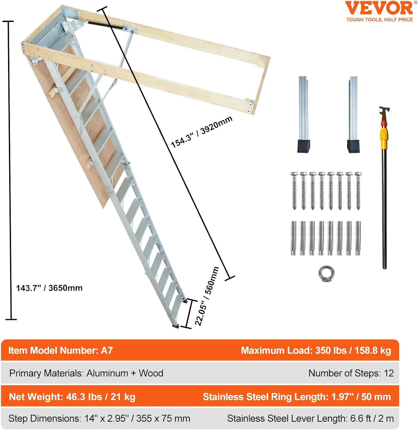 VEVOR 12 - Step Aluminum Lightweight Attic Ladder