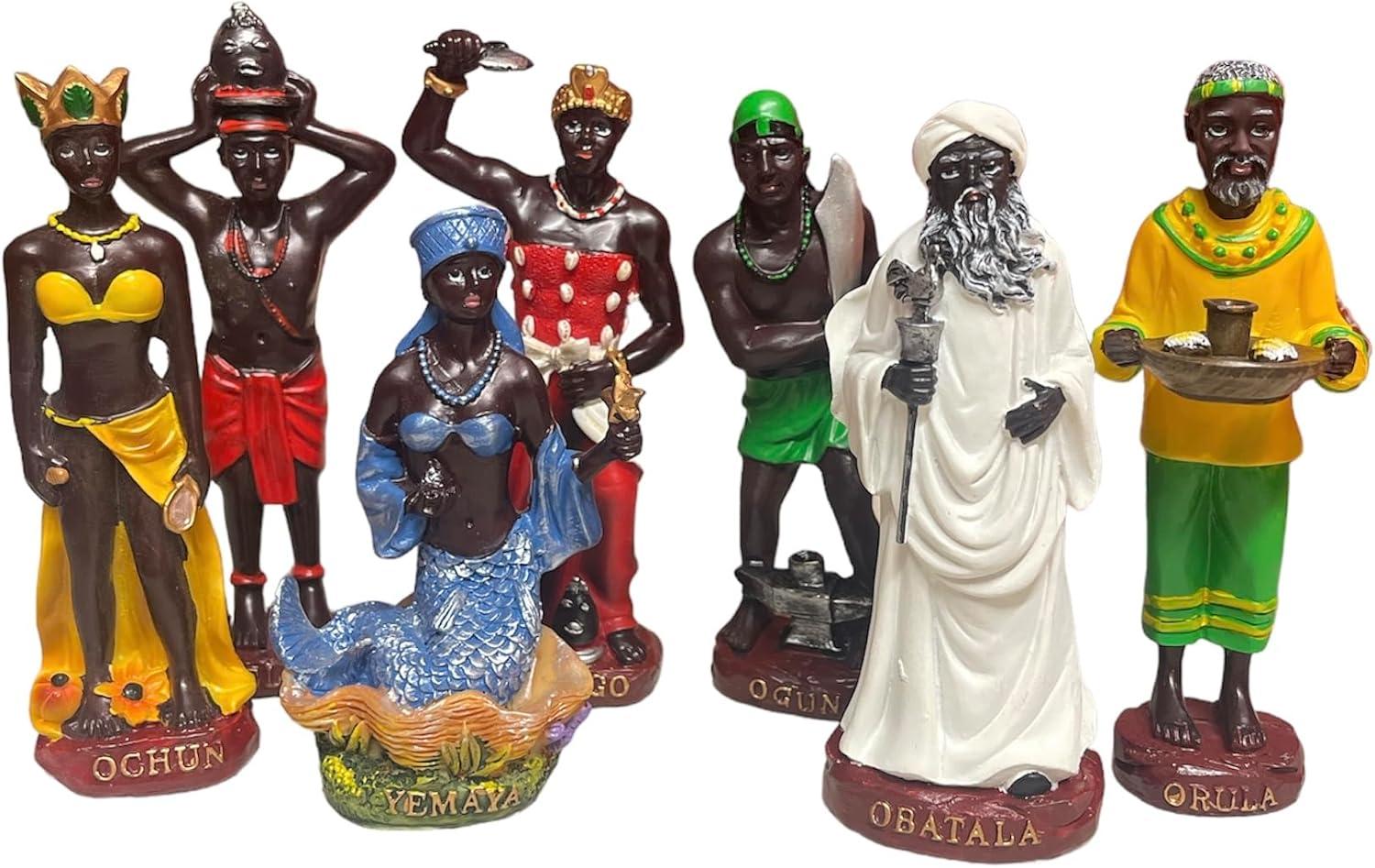 13" Multicolor Resin 7 African Powers Religious Statue