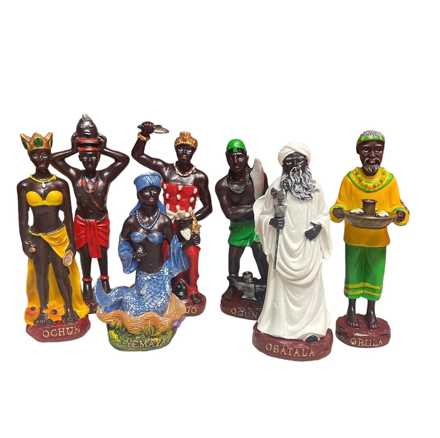 13" Multicolor Resin 7 African Powers Religious Statue
