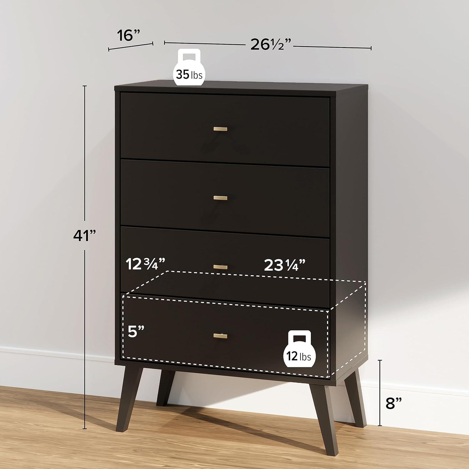 Milo Mid Century Modern 4 Drawer Chest Cherry - Prepac: Sleek Bedroom Storage Solution