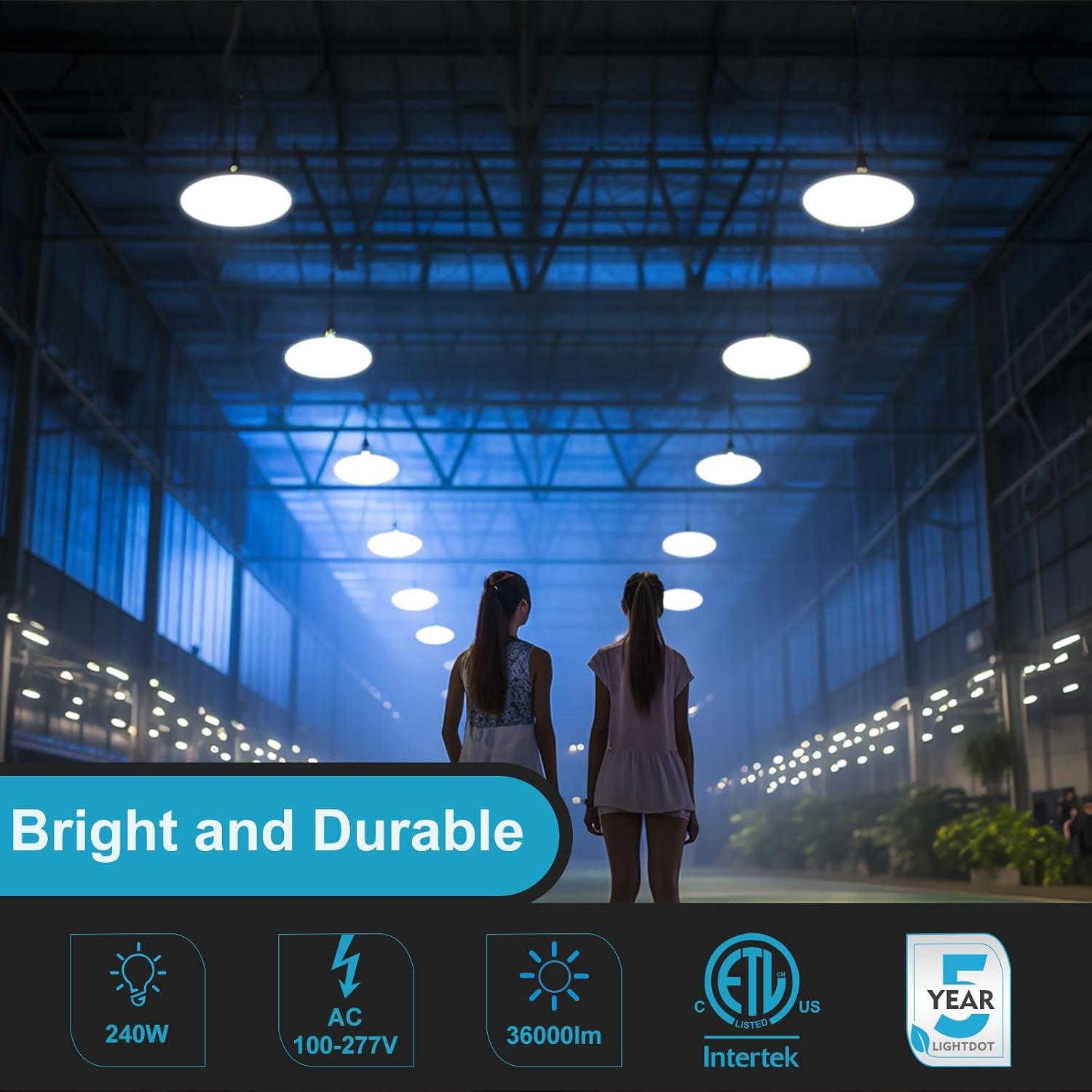 Lightdot 100W LED High Bay Light for Shop/Barn 5000K 14000LM (Eqv. to 400W HPS/MH) High Bay LED Lights with Plug for Commercial Warehouse Lighting-ETL Listed 5Pack