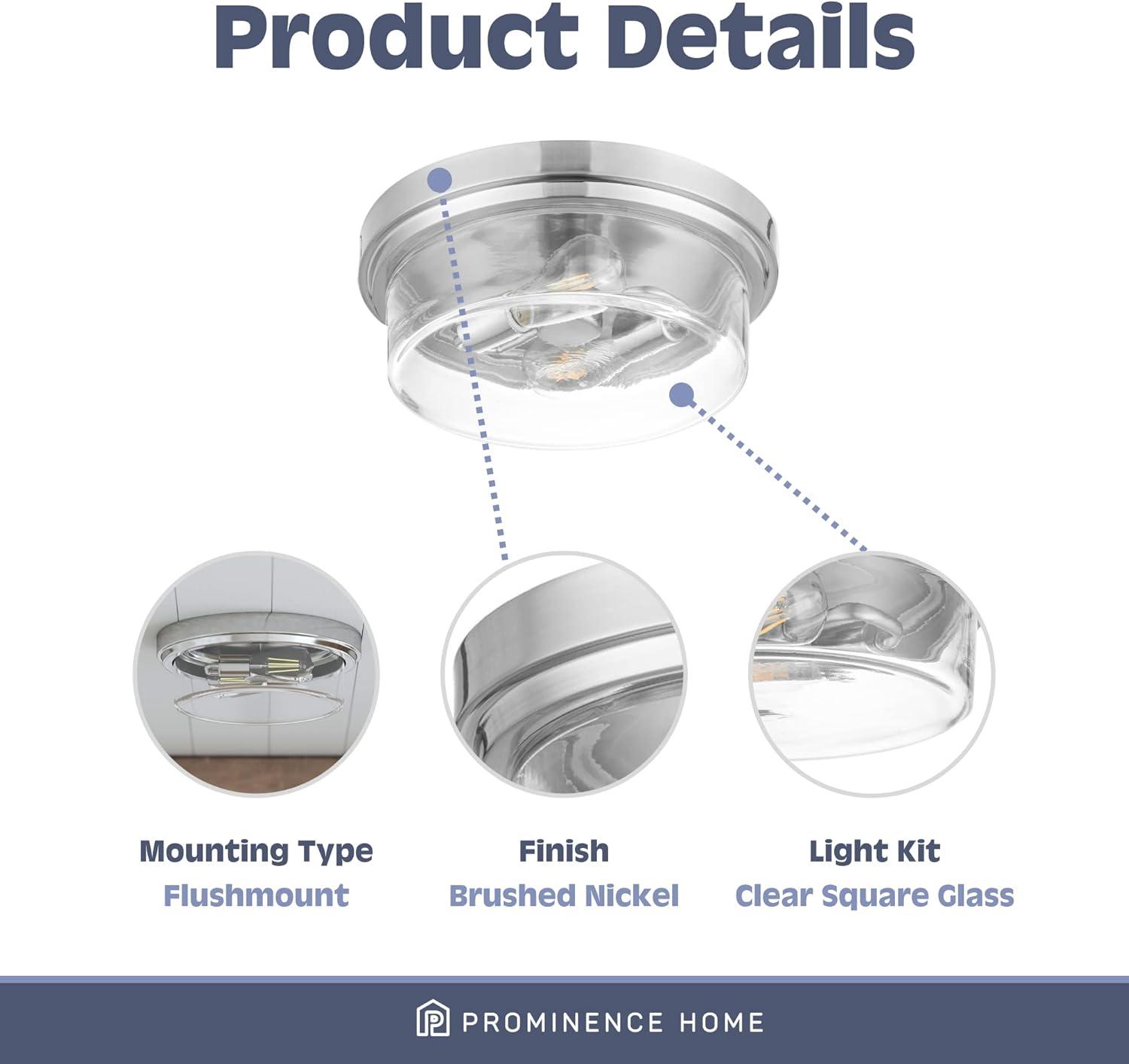 Prominence Home Madelyn 13" Brushed Nickel Flush Mount Indoor/Outdoor Light with Square Clear Glass Shade