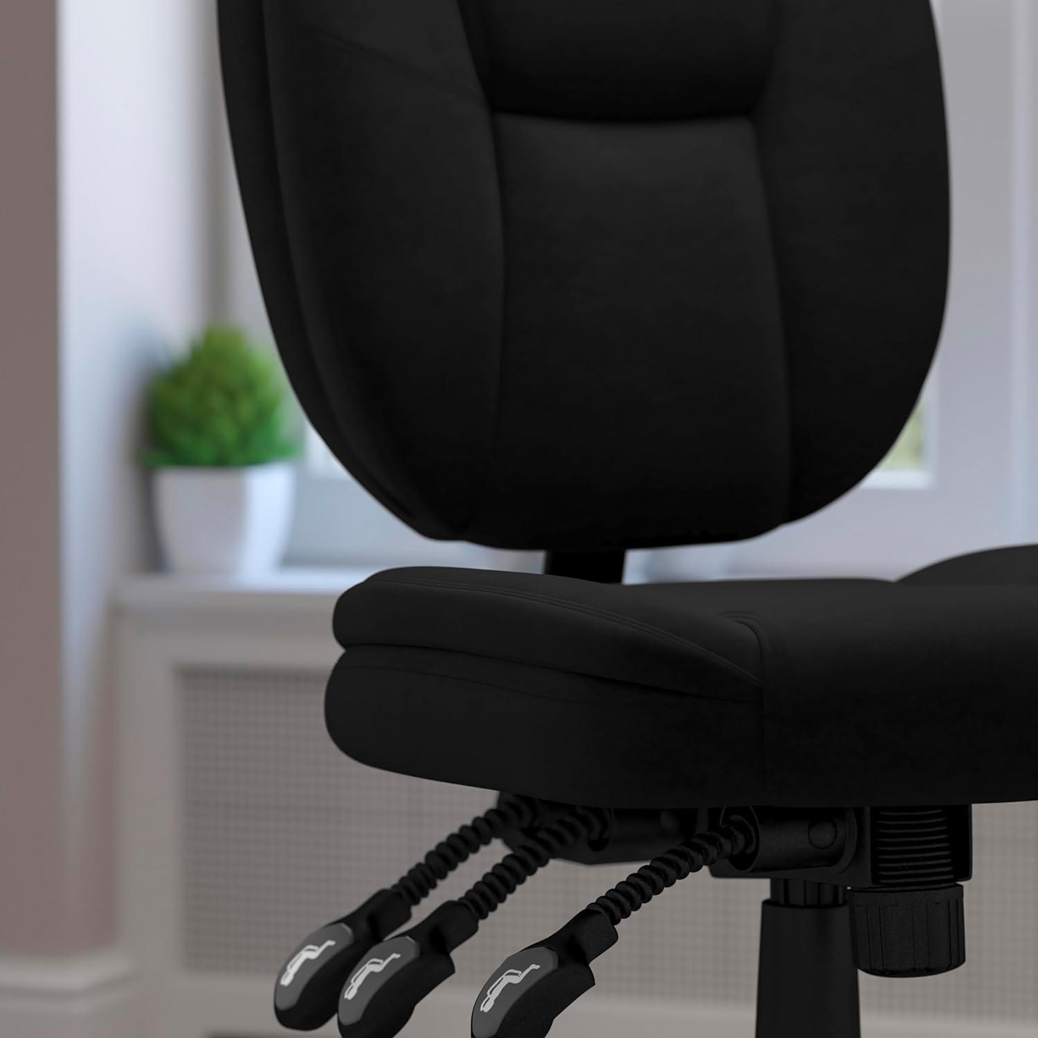 BizChair Mid-Back Black Fabric Multifunction Swivel Ergonomic Task Office Chair with Pillow Top Cushioning