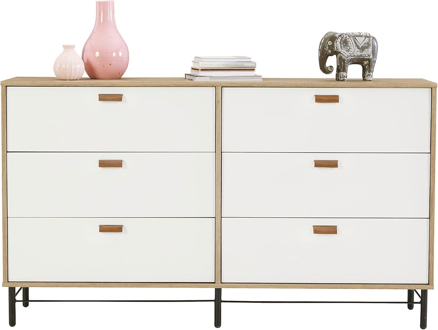 Anda Noor 6 Drawer Dresser Sky Oak - Sauder: Modern Storage Furniture with Metal Runners