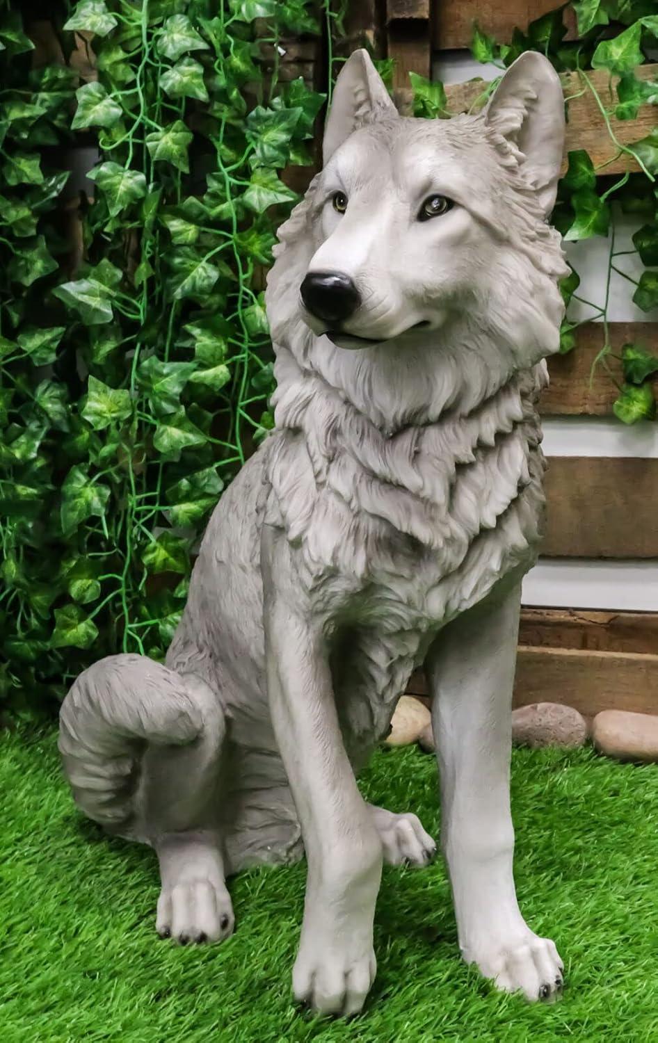 Ebros Large Dakota Wildlife Sitting Alpha Gray Wolf Statue 20.5" H