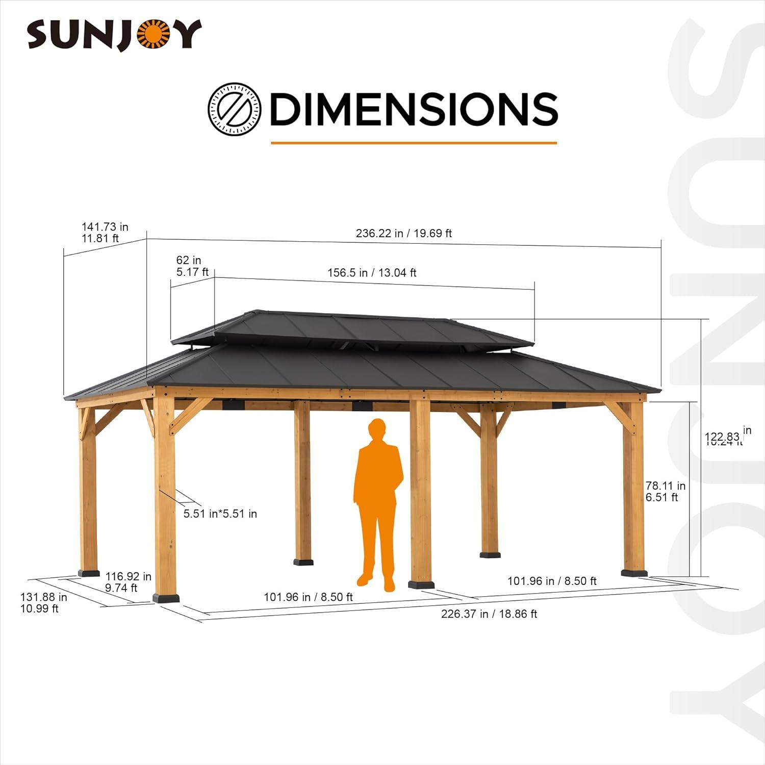 Sunjoy 12 x 20 ft. Cedar Wood and Aluminum Hardtop Gazebo