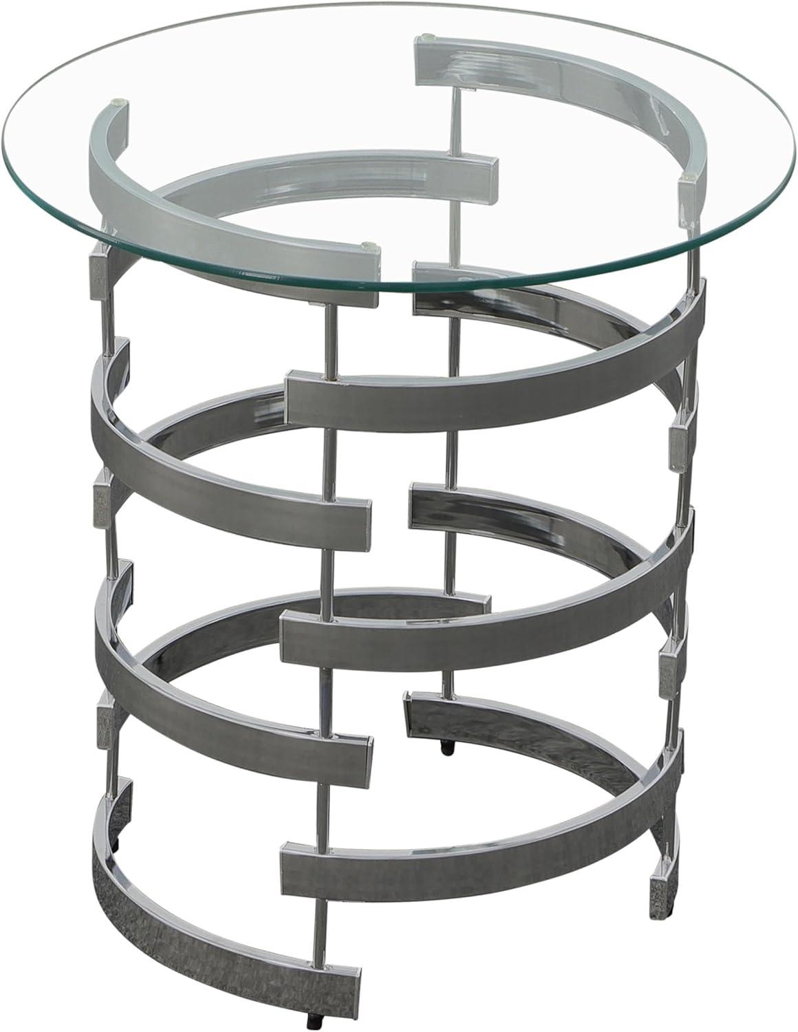 Tayside End Table Glass and Chrome - Steve Silver Co.: Circular, Chrome Frame, Tinted Top