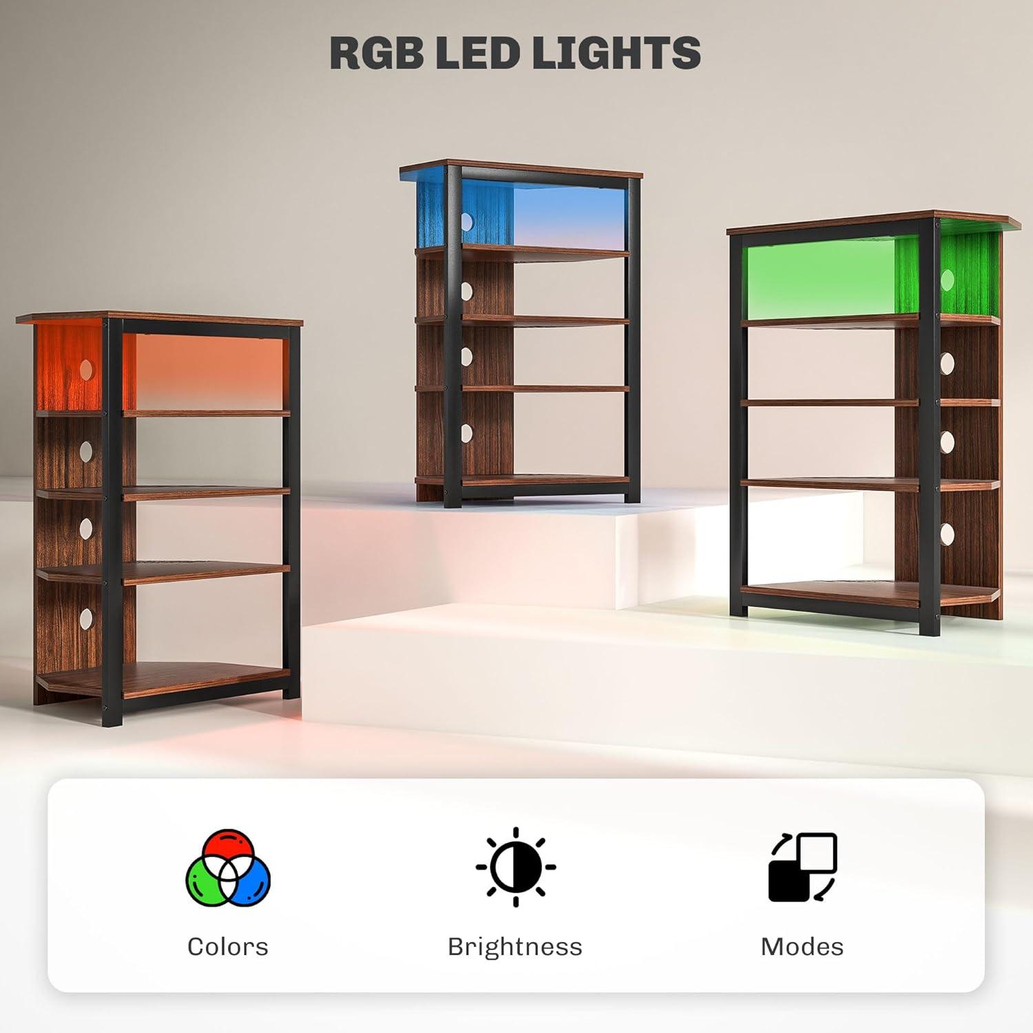 Kadyn Led Tv Stand, Entertainment Center With Storage Shelves And Steel Frame For Living Room, Brown