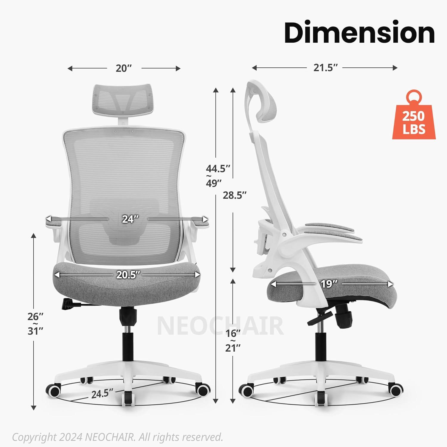 NEO Chair Reclining Mesh Office Chair Swivel Chair w/Adjustable Headrest Lumbar Support,Black/Gray/Beige