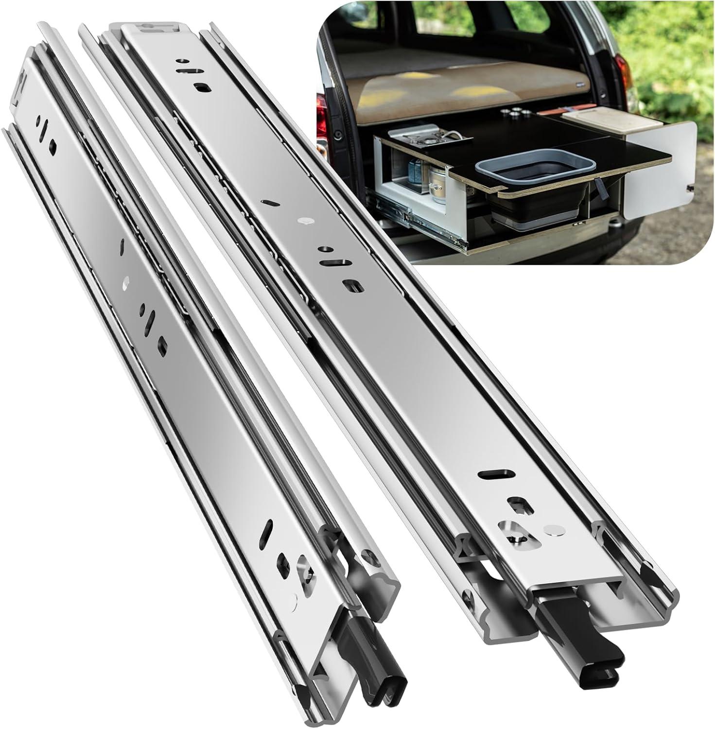 ZHUOJUN 1 Pair 150 lb Load Capacity Heavy Drawer Slides 12 14 16 18 20 22 24 26 28 30 32 34 36 38 40 Inch Side Mount Ball Bearing Runner Full Extension Tool Box Rails Glide(without Lock,18 inch) C30