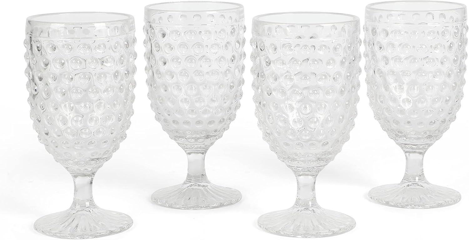 Martha Stewart Chauncey 4-Pack 14.2 oz Hobnail Handmade Glass Goblet - Pink