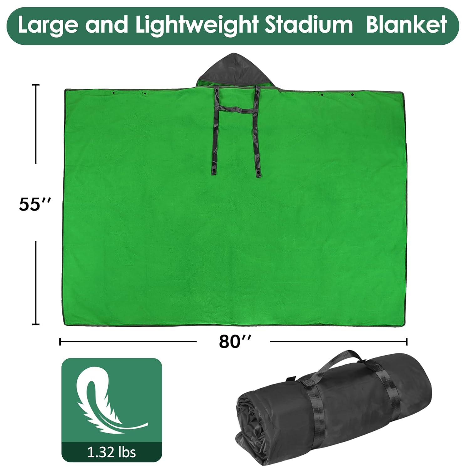 Catalonia Waterproof Outdoor Blanket for Cold Weather, Windproof Stadium Blankets for Sport Events, Wearable Weatherproof Blanket, Green