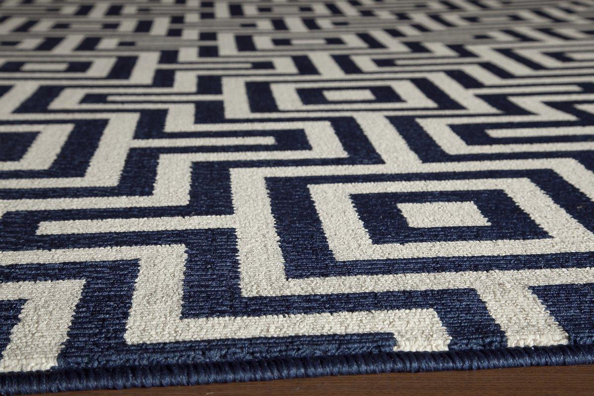Momeni  Baja Retro Indoor Outdoor Rug Navy 1'8" x 3'7" Graphic, Geometric 2' x 3' Outdoor, Indoor Entryway, Kitchen, Patio Ivory Rectangle