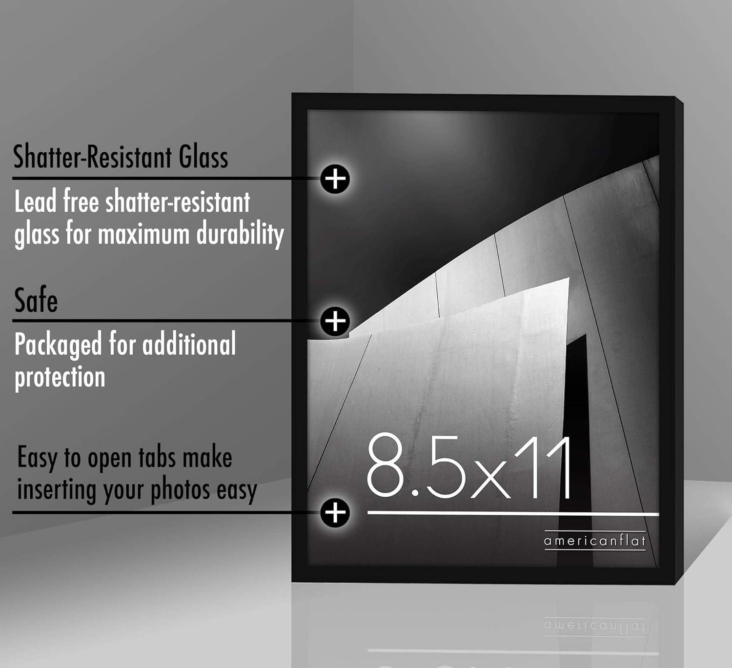 Americanflat 8.5x11 Picture Frame with Shatter-Resistant Glass - Streamline Collection - Thin Border Photo Frame for Wall - Black