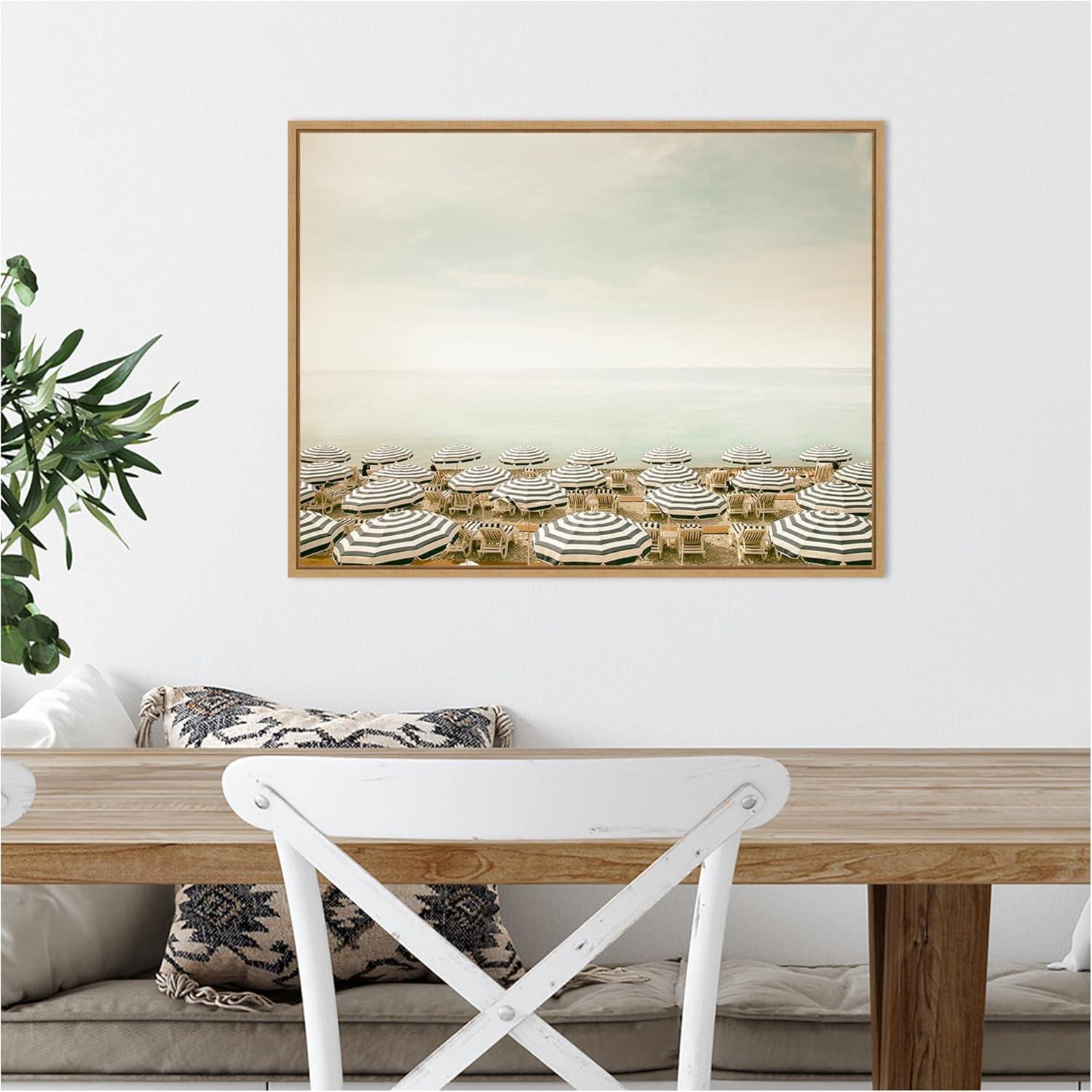 24" x 18" Seaside 4 by Carina Okula Framed Canvas Wall Art - Amanti Art: Modern Lithograph, Sawtooth Back Mount