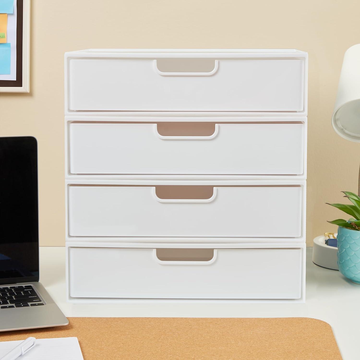 White Plastic Stackable Organizer Drawer for Desk