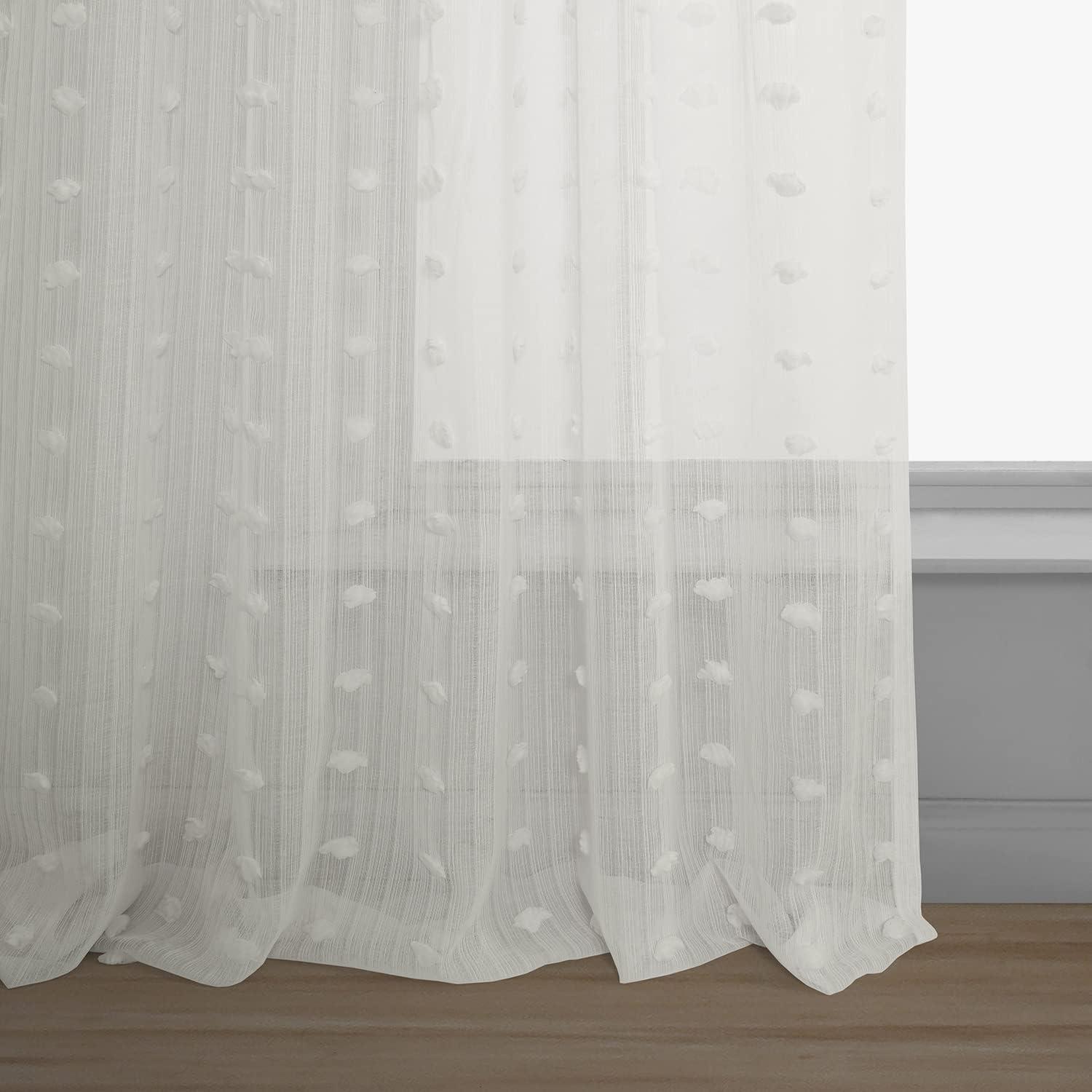 Strasbourg Dot Patterned Faux Linen Sheer Curtain (1 Panel), Strasbourg Dot, 50W X 96L