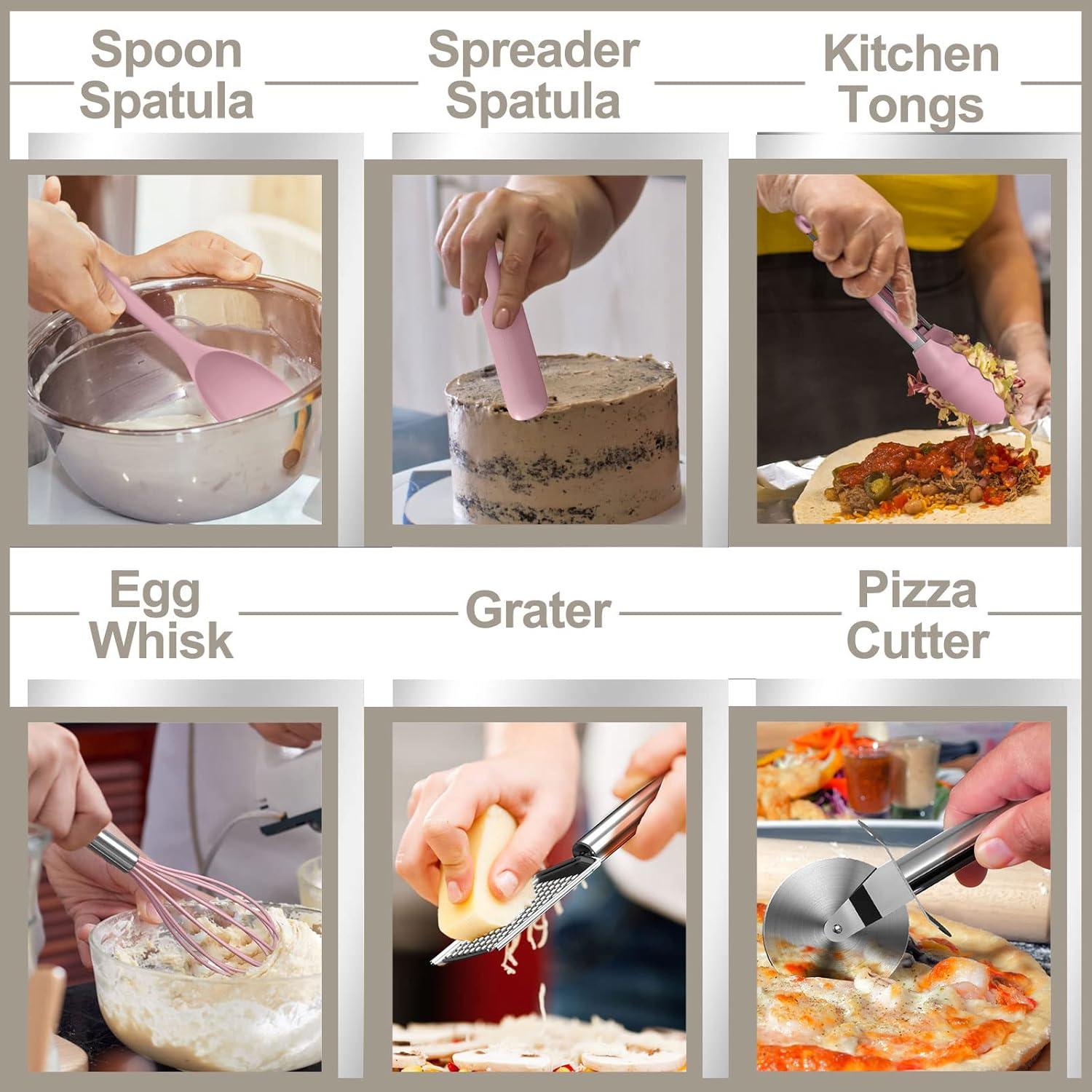 shuoli Silicone Cooking Kitchen Utensil Set, 43 Pcs Pink Cooking Utensils Set, Turner, Tongs, Spoon, Spatula, Kitchen Gadgets Tools Set For Nonstick Cookware, Heat Resistant (Dishwasher, BPA Free)