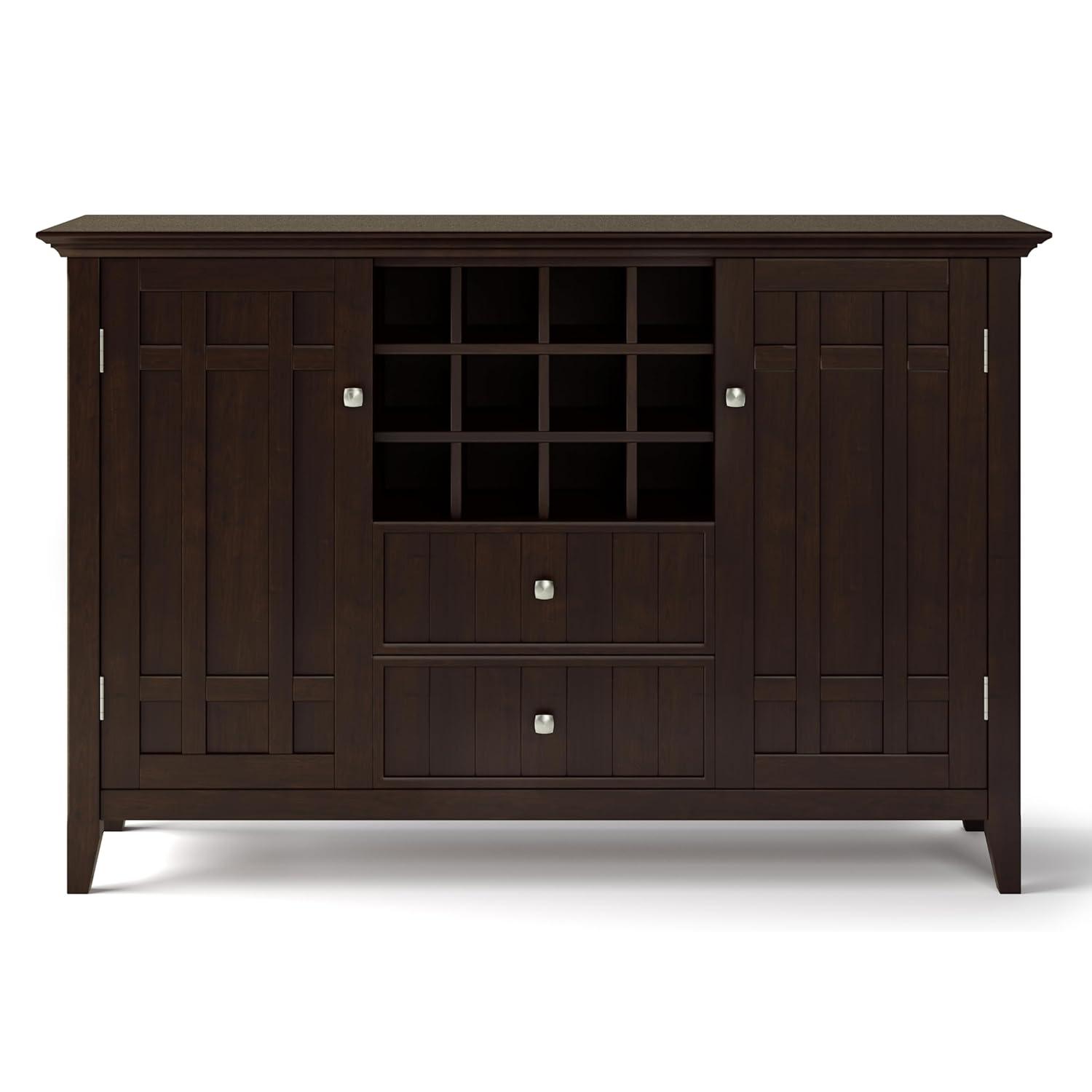 Simpli Home Bedford 54"W Solid Wood Sideboard Buffet and Wine Rack, 2 Drawers, and 2 Cabinets