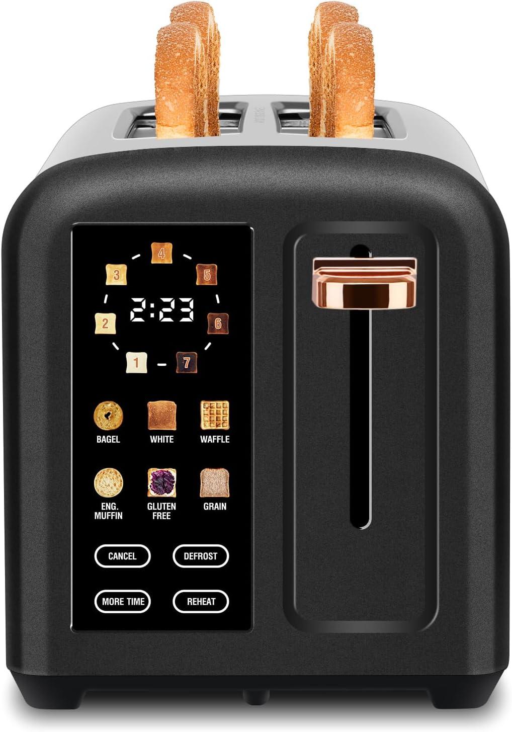 SEEDEEM Toaster 2 Slice with Touch Screen, Faster Heating Speed, 7 Shade Setting, 6 Bread Type, 1.5”Wide Slots Toaster, Removable Crumb Tray, 1350W, Dark Cherry