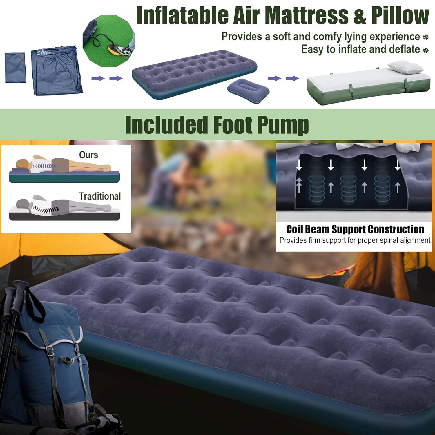 BANGTANE Tent Cot for Camping 1-Person, All-in-1 Folding Tent Combo w/Air Mattress, Sleeping Bag, Carry Bag & Foot Pump, Off Ground Travel Cot for Hiking, Backpacking, Fishing & Picnic