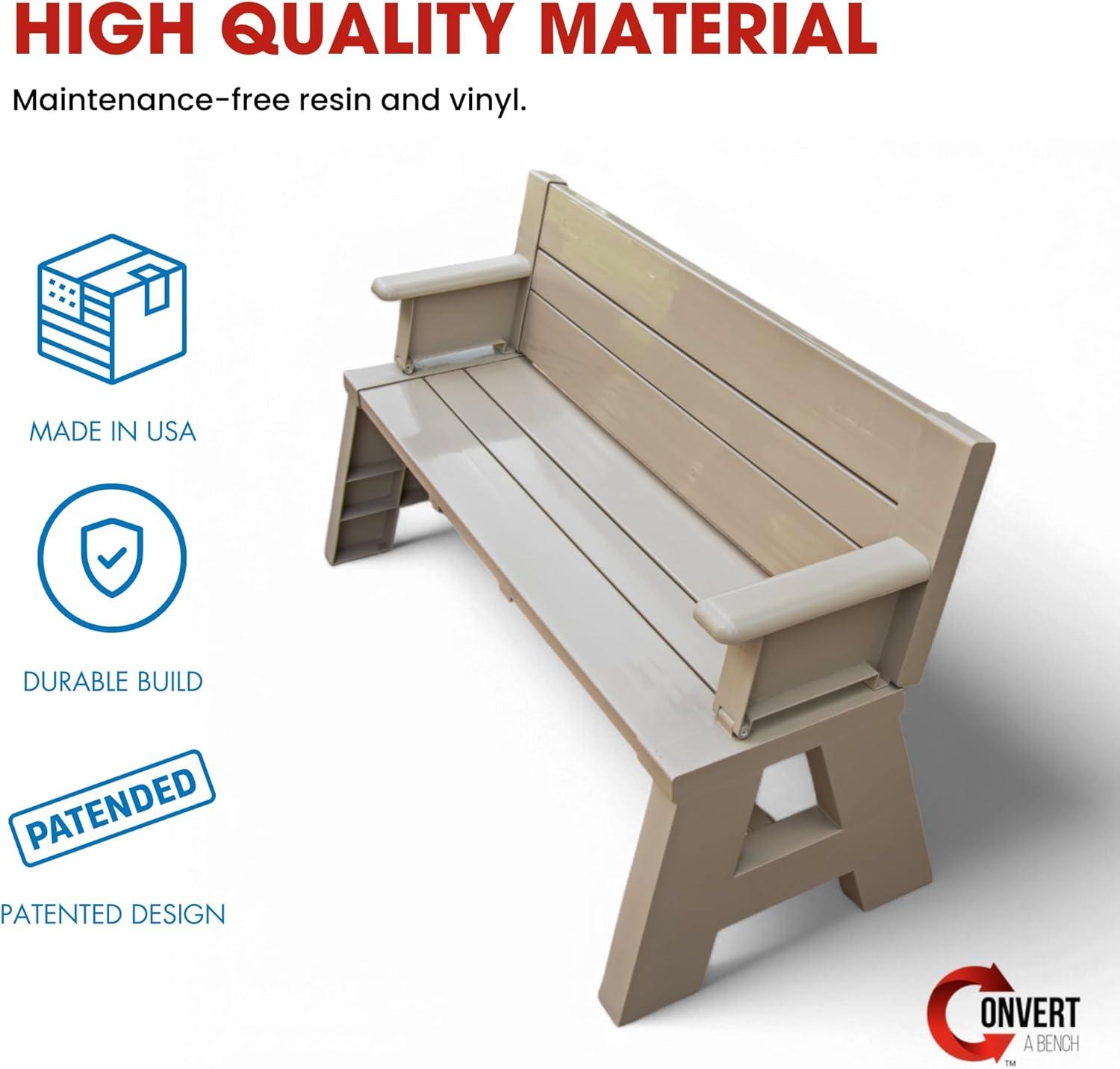 Transformable Tan Outdoor Bench-to-Table Resin Combo