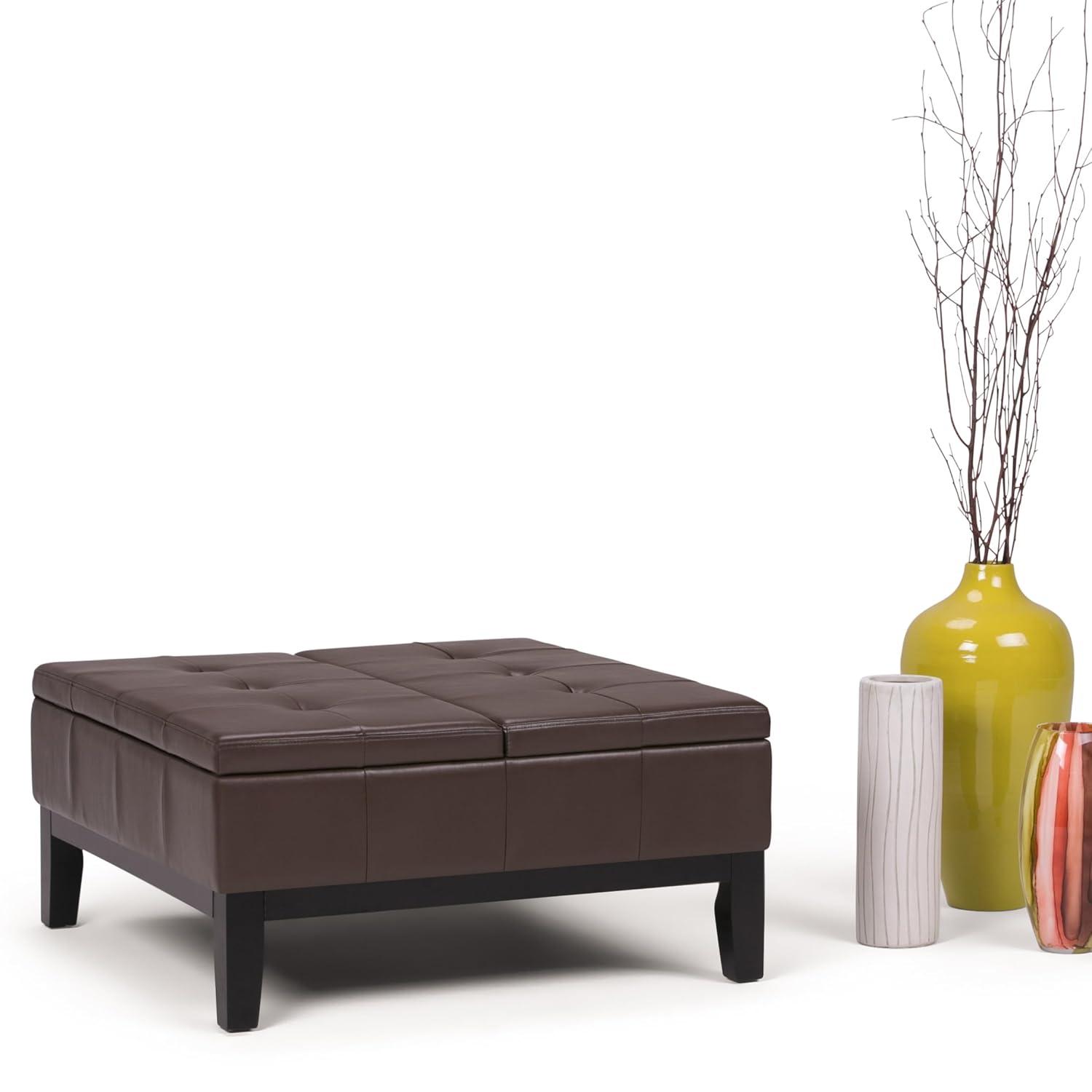 Simpli Home Dover 36"W Upholstered Square Coffee Table Storage Ottoman with Split Tufted Lift Top & Reviews | Wayfair