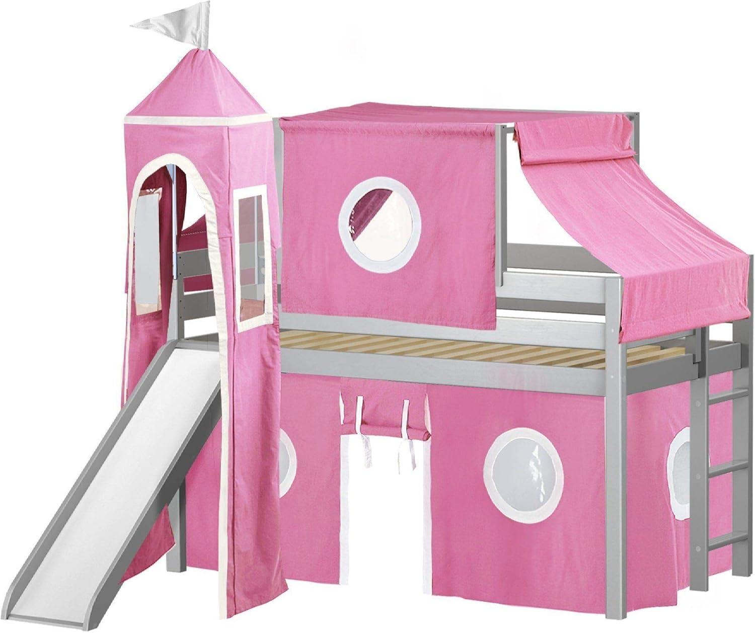 JACKPOT Solid Wood Prince & Princess Low Loft Twin Bed in Gray/Gray Camo