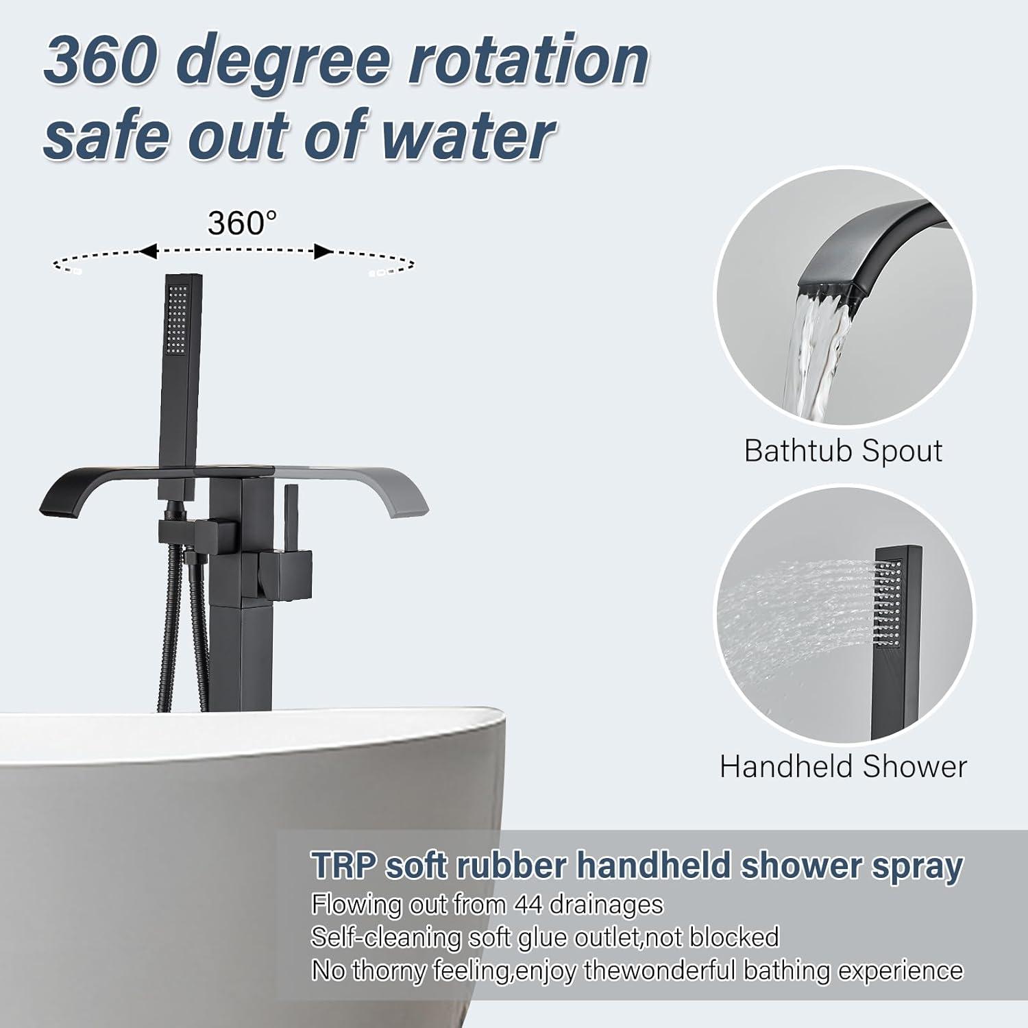 AIHOME Freestanding Bathtub Faucet Matte Black Shower Head and Handle Set Single-Hand High-Pressure Shower Head Floor Mount Bathroom Supplies unusual