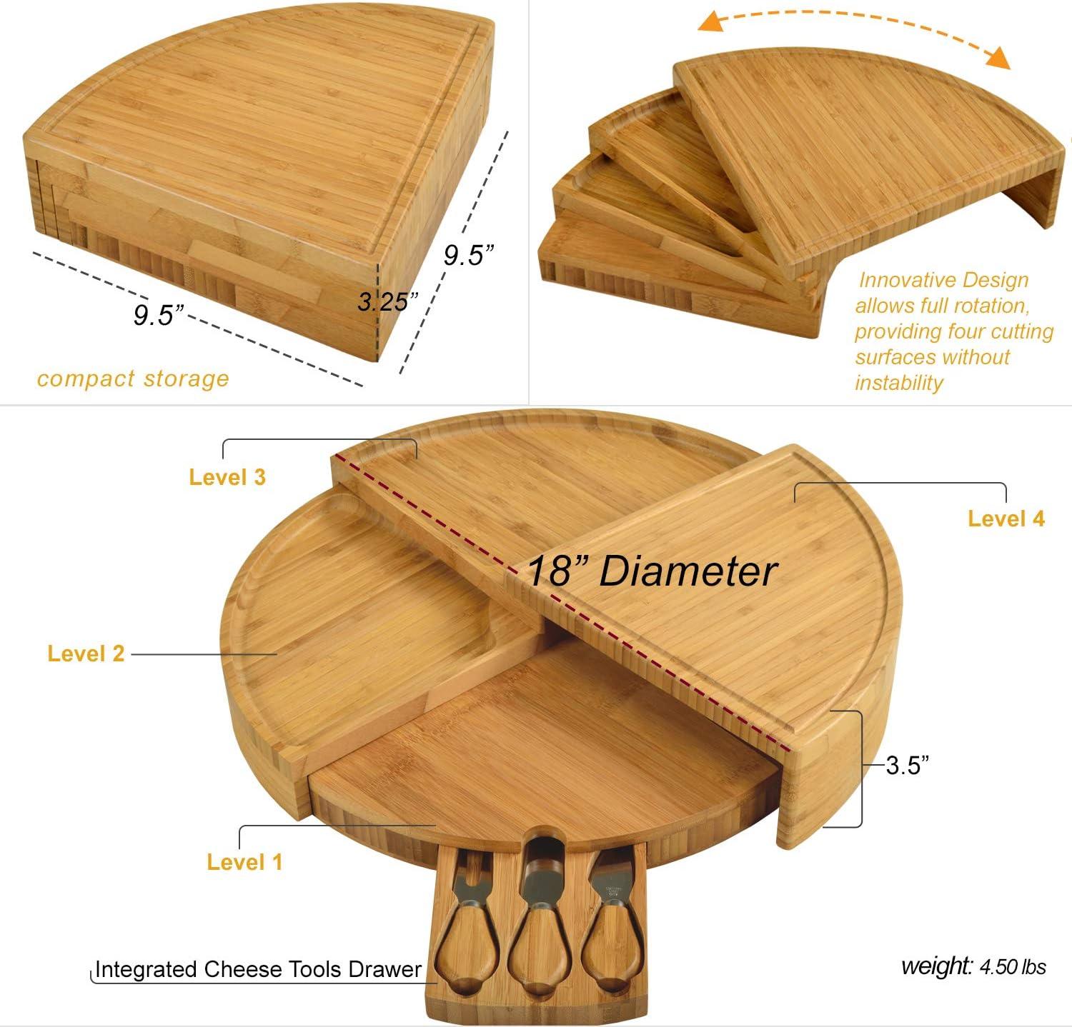 Multi-Level Bamboo Charcuterie Board with Cheese Knife Set