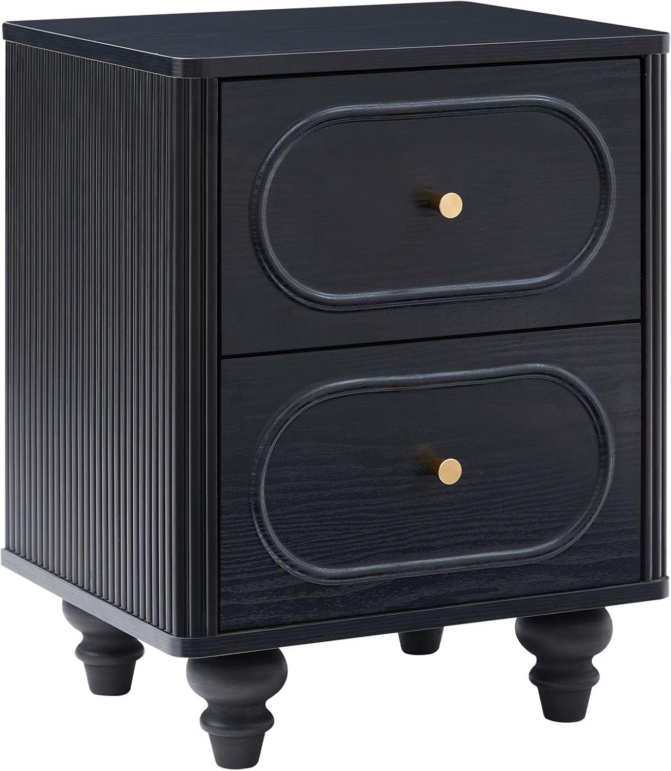 Canora Grey 2 Drawer Fluted Nightstand Set Of 2, Mid Century Modern Farmhous...