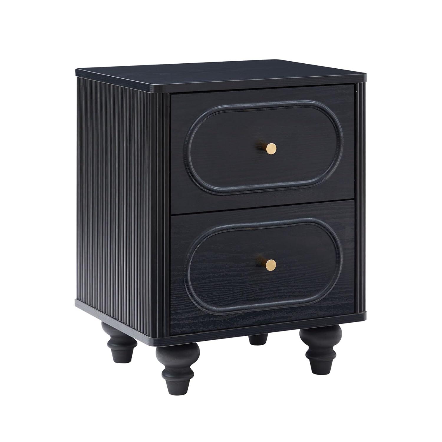 Canora Grey 2 Drawer Fluted Nightstand Set Of 2, Mid Century Modern Farmhous...