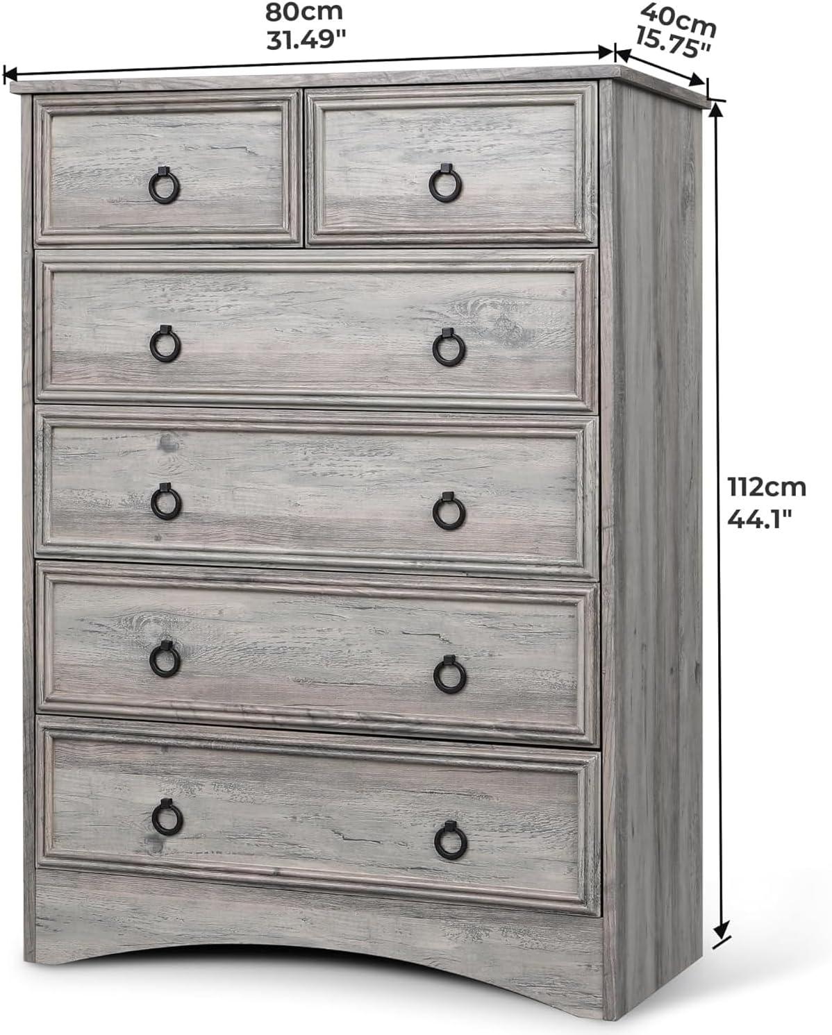 6 Drawer Dresser, Tall Wood Chest of Drawers Dressers for Bedroom, Living Room, Gray