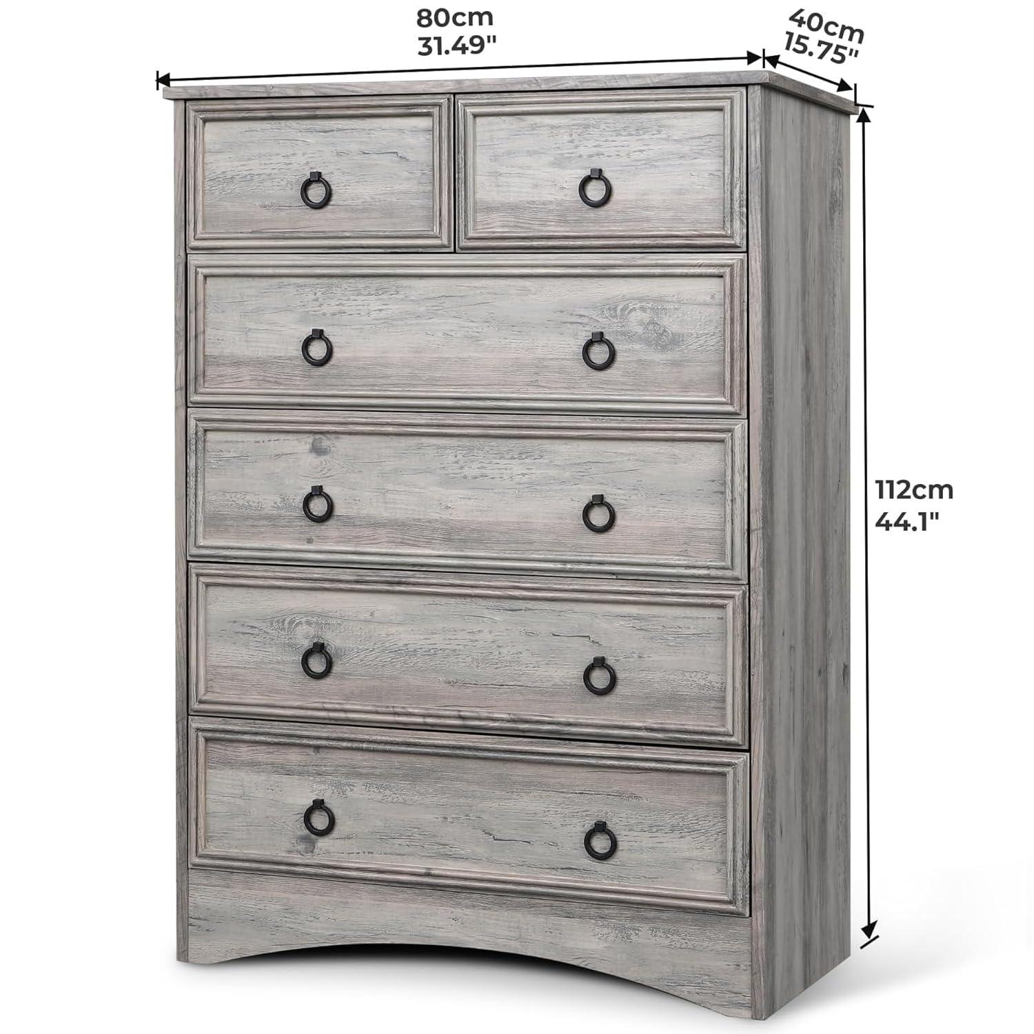 6 Drawer Dresser, Tall Wood Chest of Drawers Dressers for Bedroom, Living Room, Gray