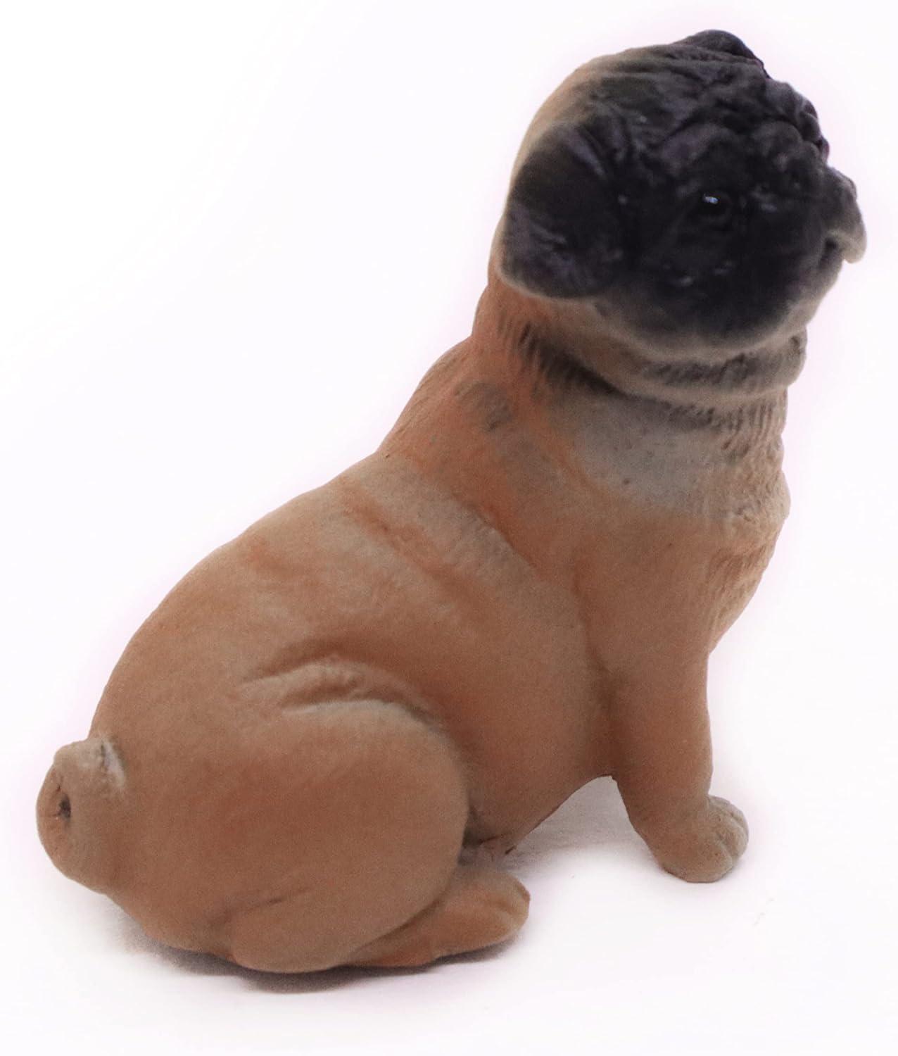 1" Tall Miniature Brown Pug Figurine Realistic Collectibles Resin Dog Statue Hand Painted Polyresin Figure Decor