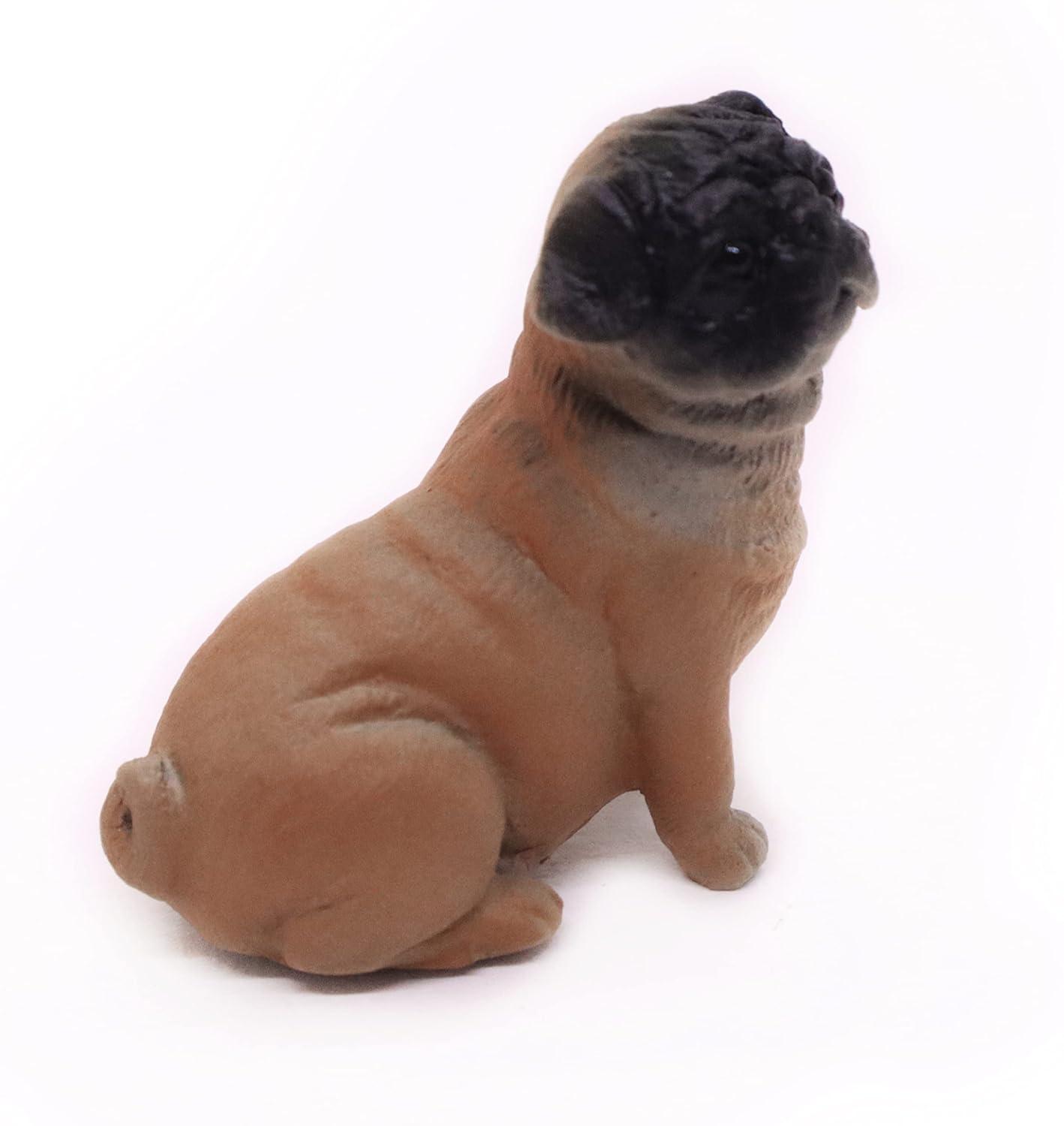 1" Tall Miniature Brown Pug Figurine Realistic Collectibles Resin Dog Statue Hand Painted Polyresin Figure Decor