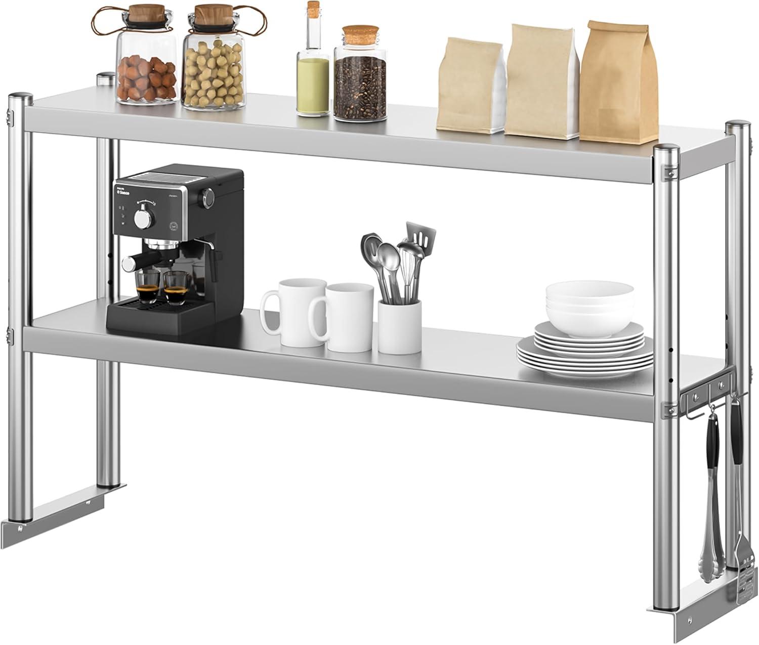 Adjustable Stainless Steel Double Tier Overshelf for Kitchen Prep Table