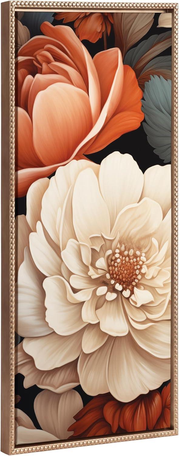 Kate & Laurel All Things Decor 18"x40" Sylvie Beaded Romantic Ivory and Peach Flora Framed Canvas by The Creative Bunch Studio Gold