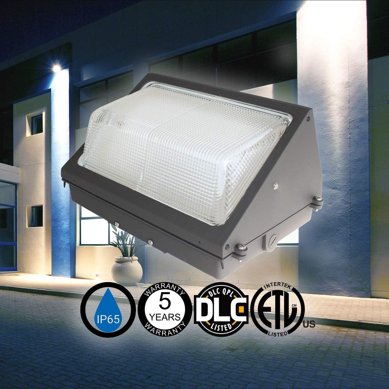 120-277V Forward Throw LED Wall Pack Light 40 watts 4843 lumens DLC and ETL with 5 Year Warranty. LED Wall Pack for Outdoor Wall and Area Lighting.