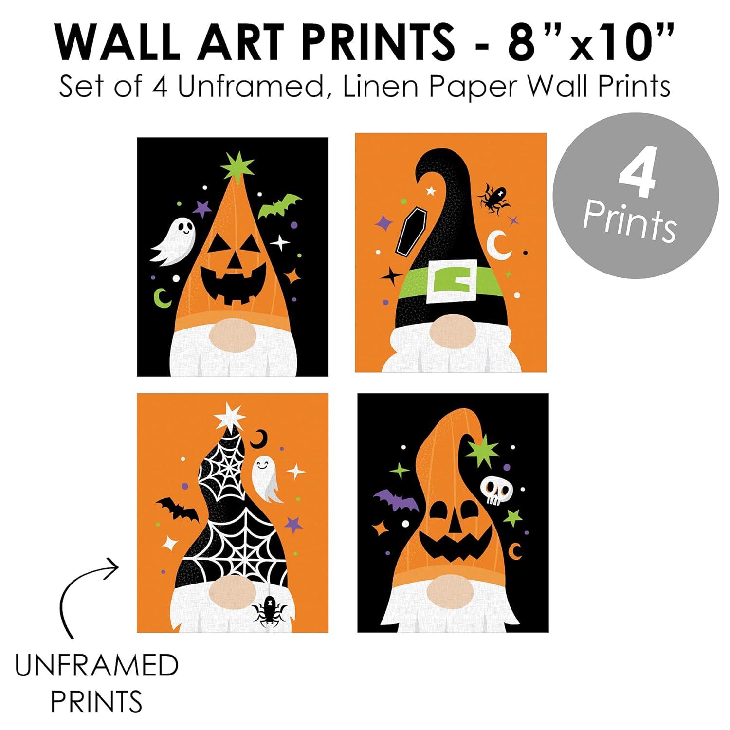 Big Dot of Happiness Halloween Gnomes - Unframed Spooky Fall Linen Paper Wall Art - Set of 4 - Artisms - 8 x 10 inches